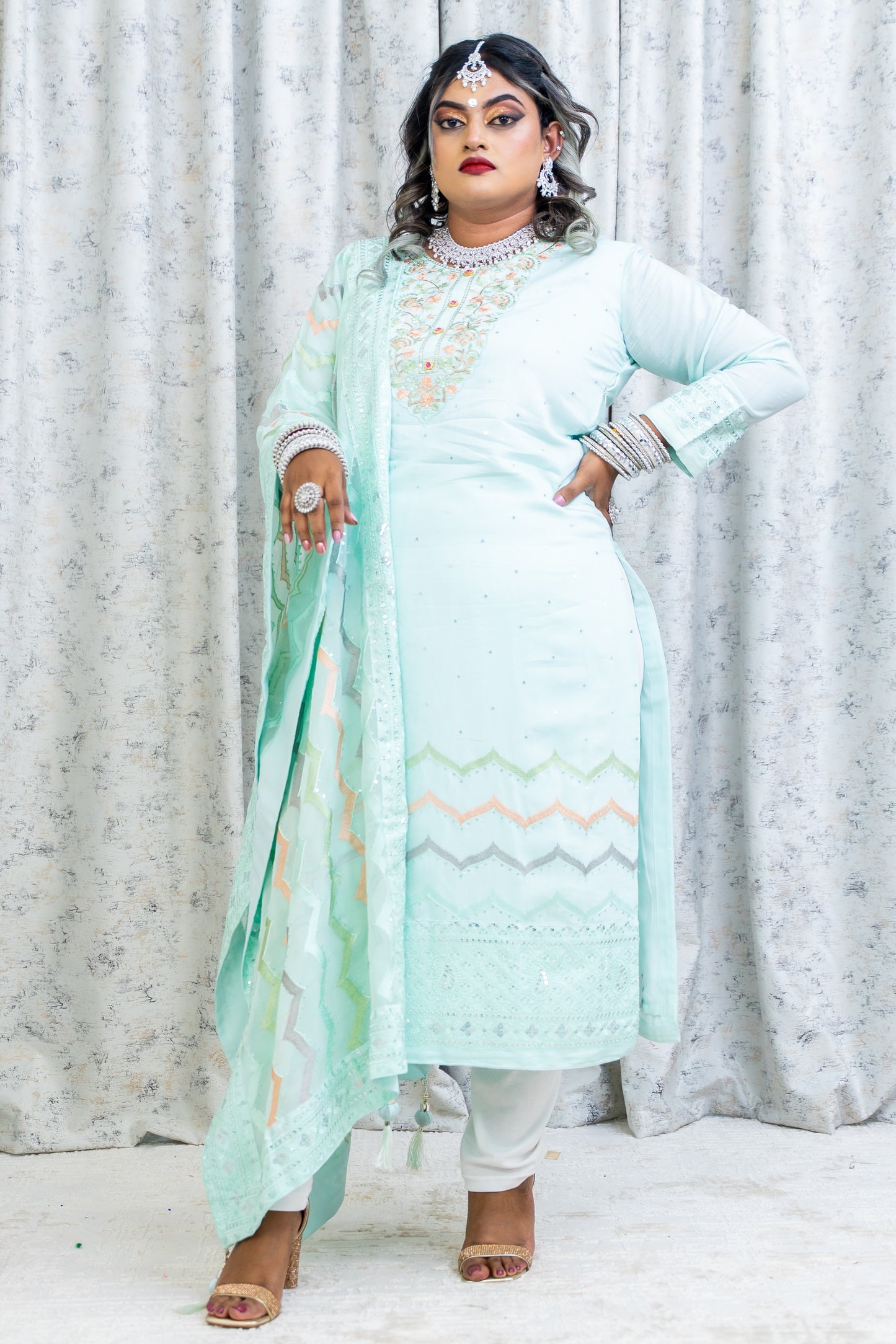 Blue Cotton Punjabi Set with Embroidery