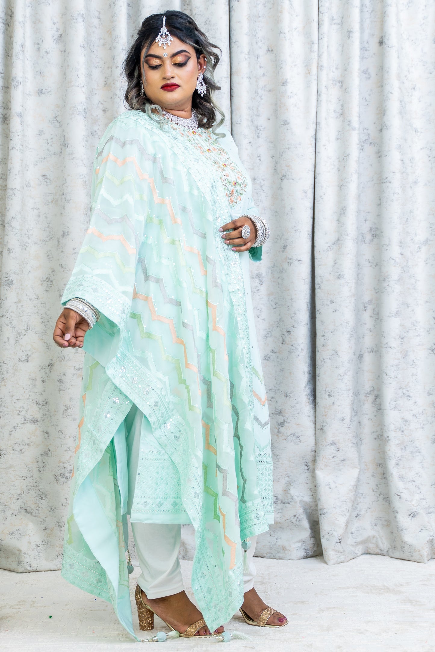 Blue Cotton Punjabi Set with Embroidery