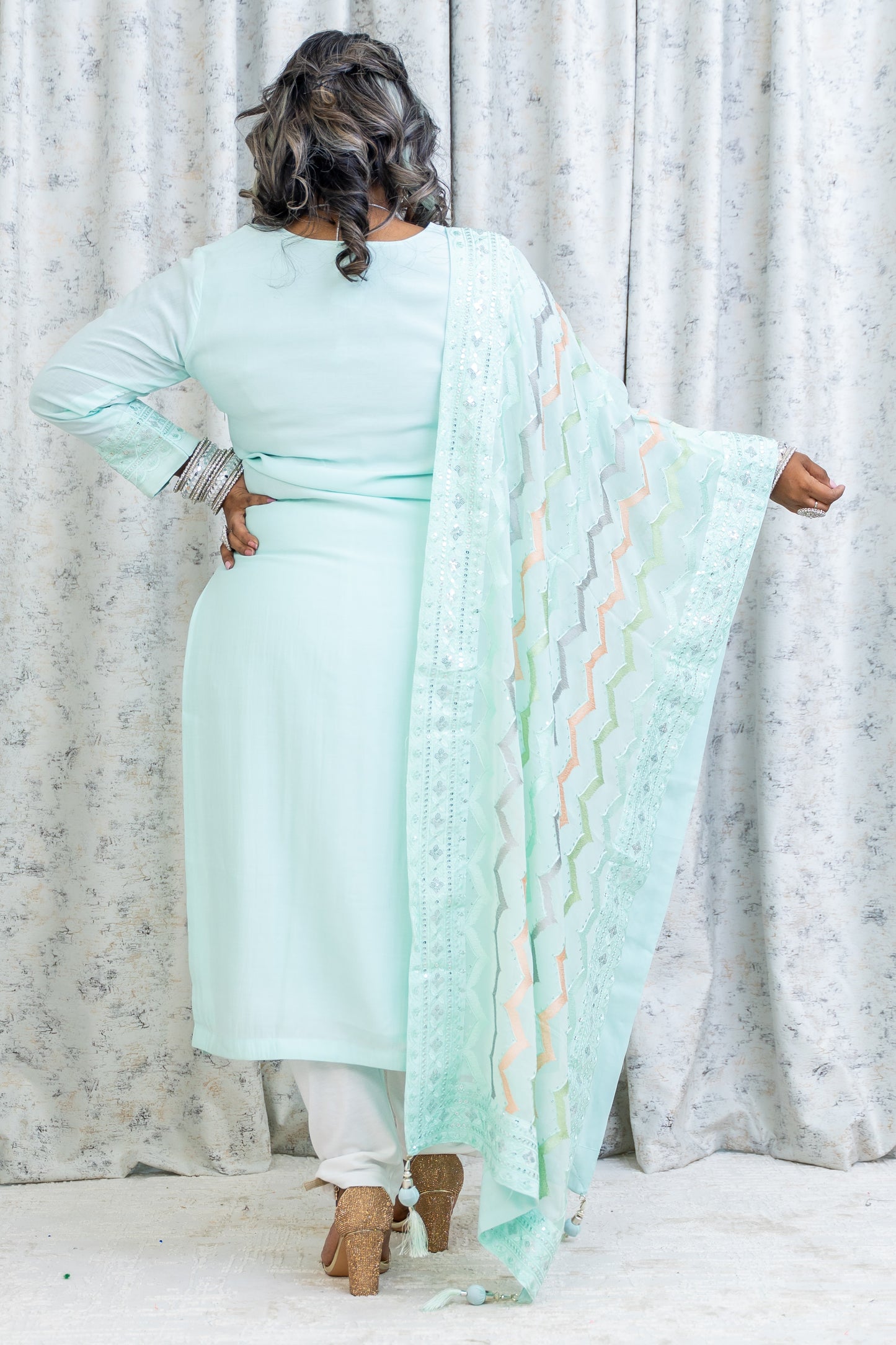 Blue Cotton Punjabi Set with Embroidery