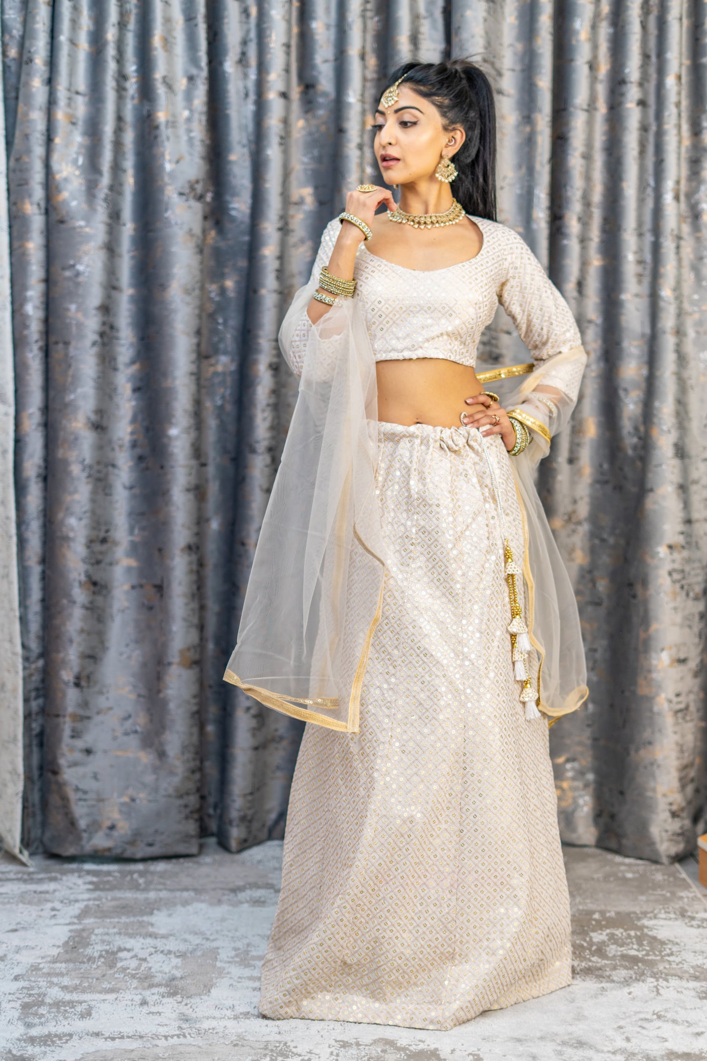 White Cotton Lehenga Set with Embroidery