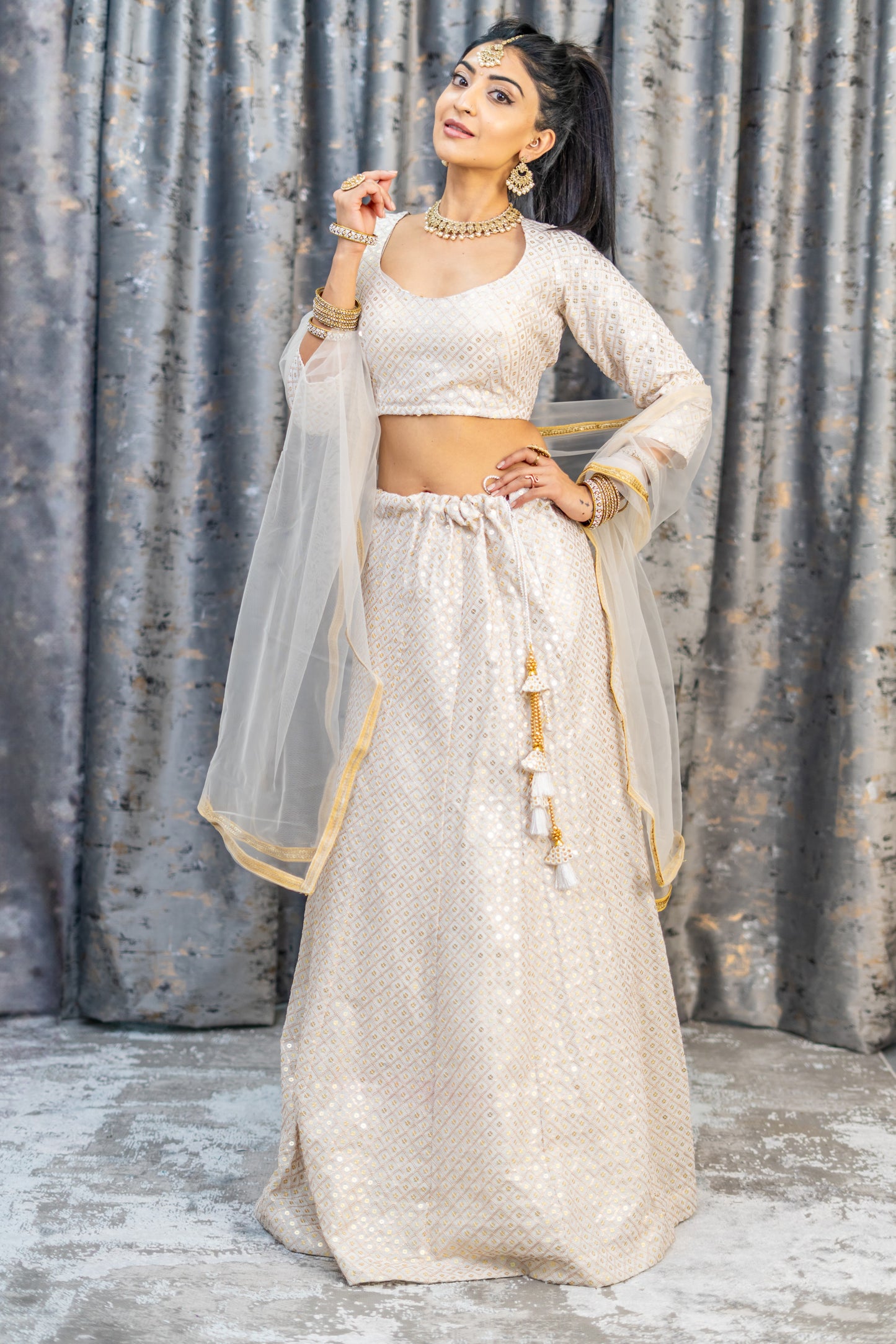 White Cotton Lehenga Set with Embroidery