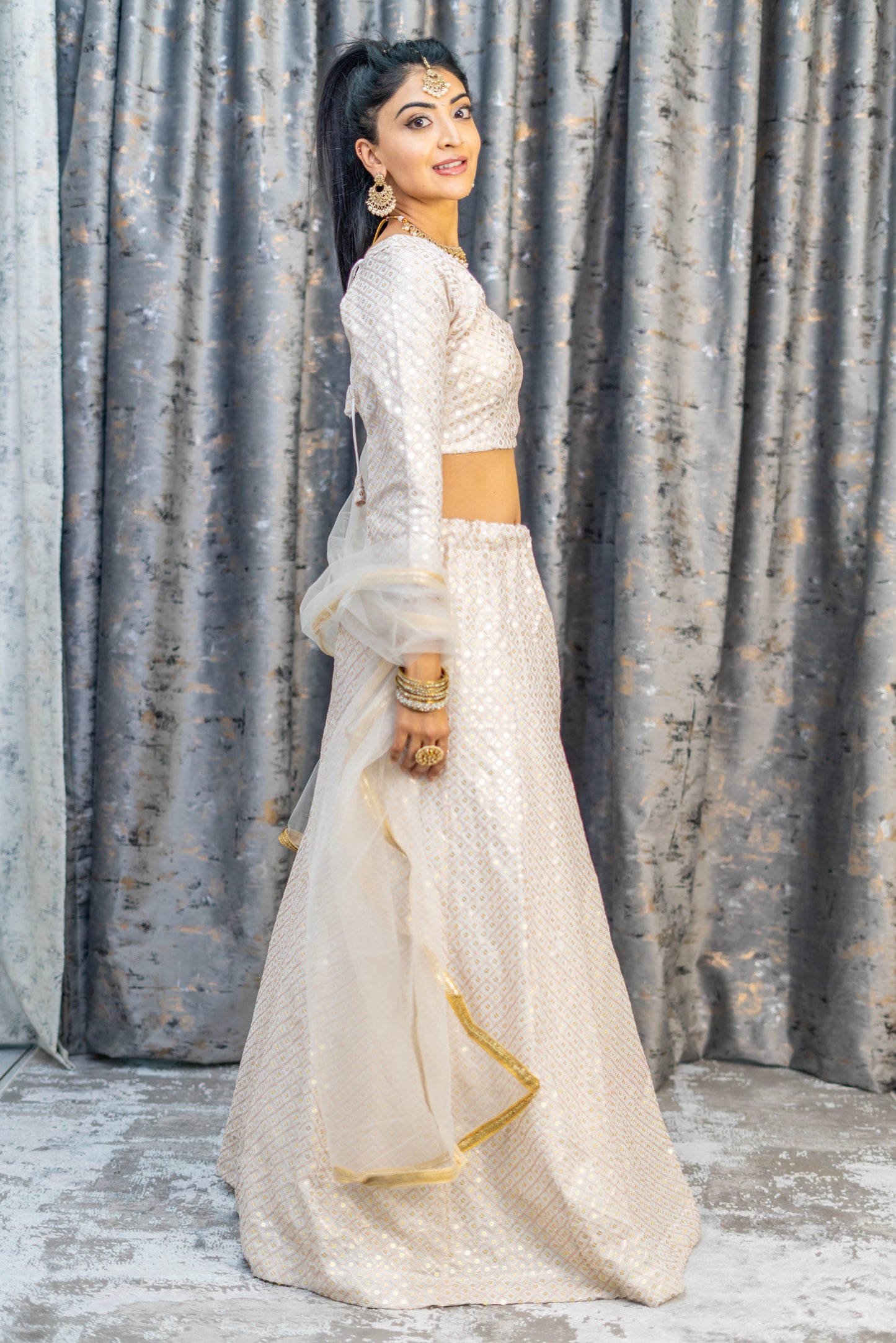 White Cotton Lehenga Set with Embroidery