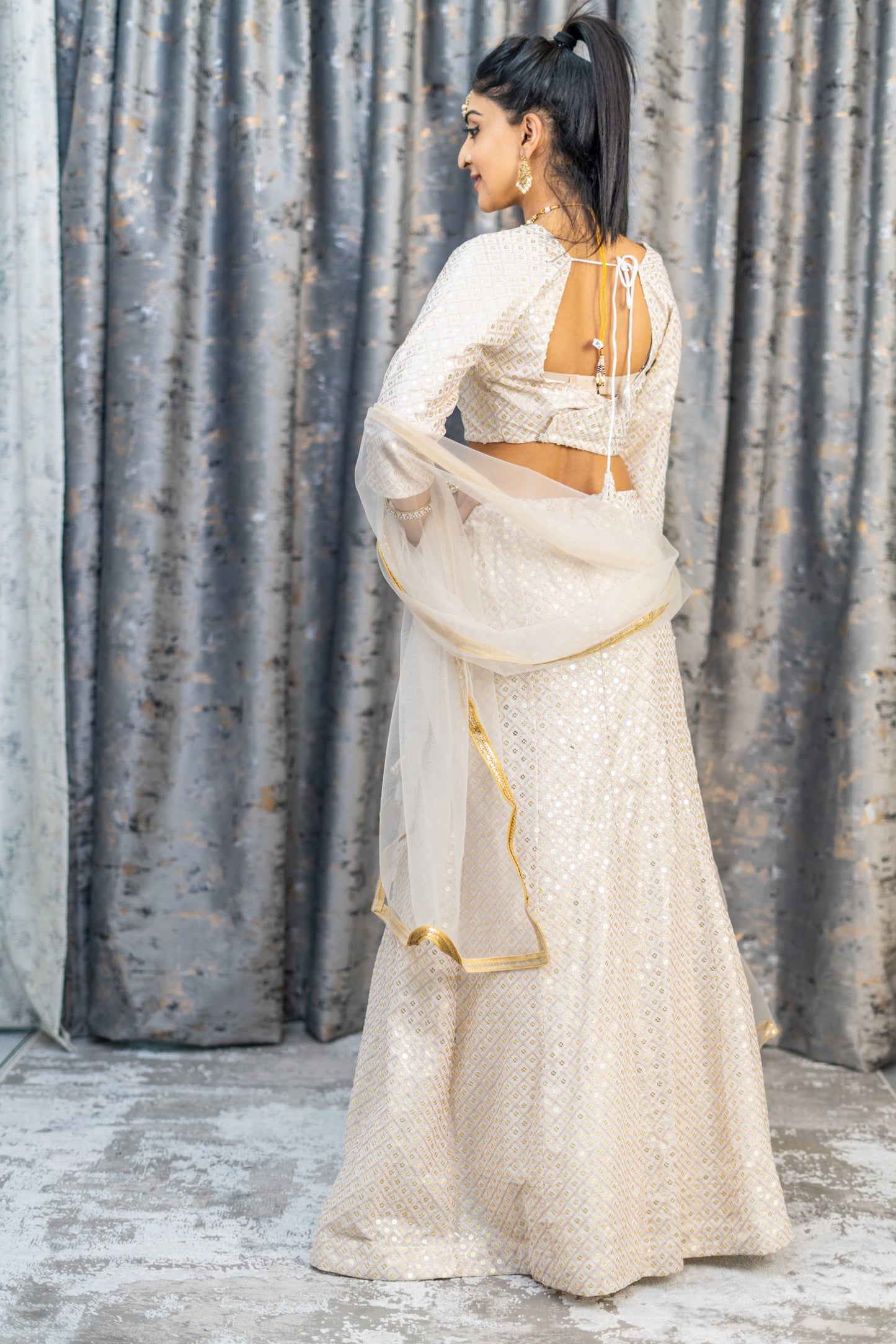 White Cotton Lehenga Set with Embroidery