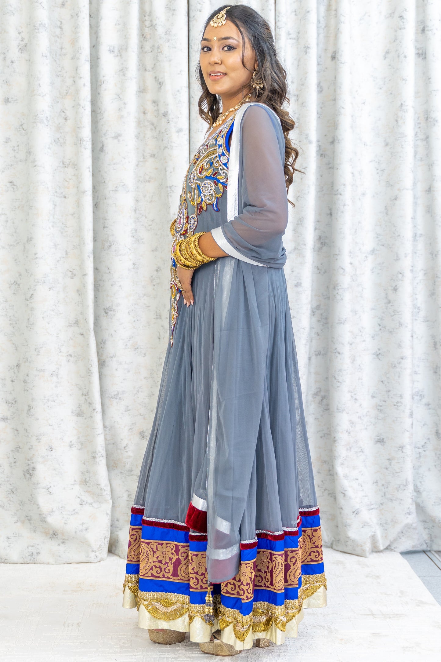 Grey Net Punjabi Set with Swarovski Stone Work