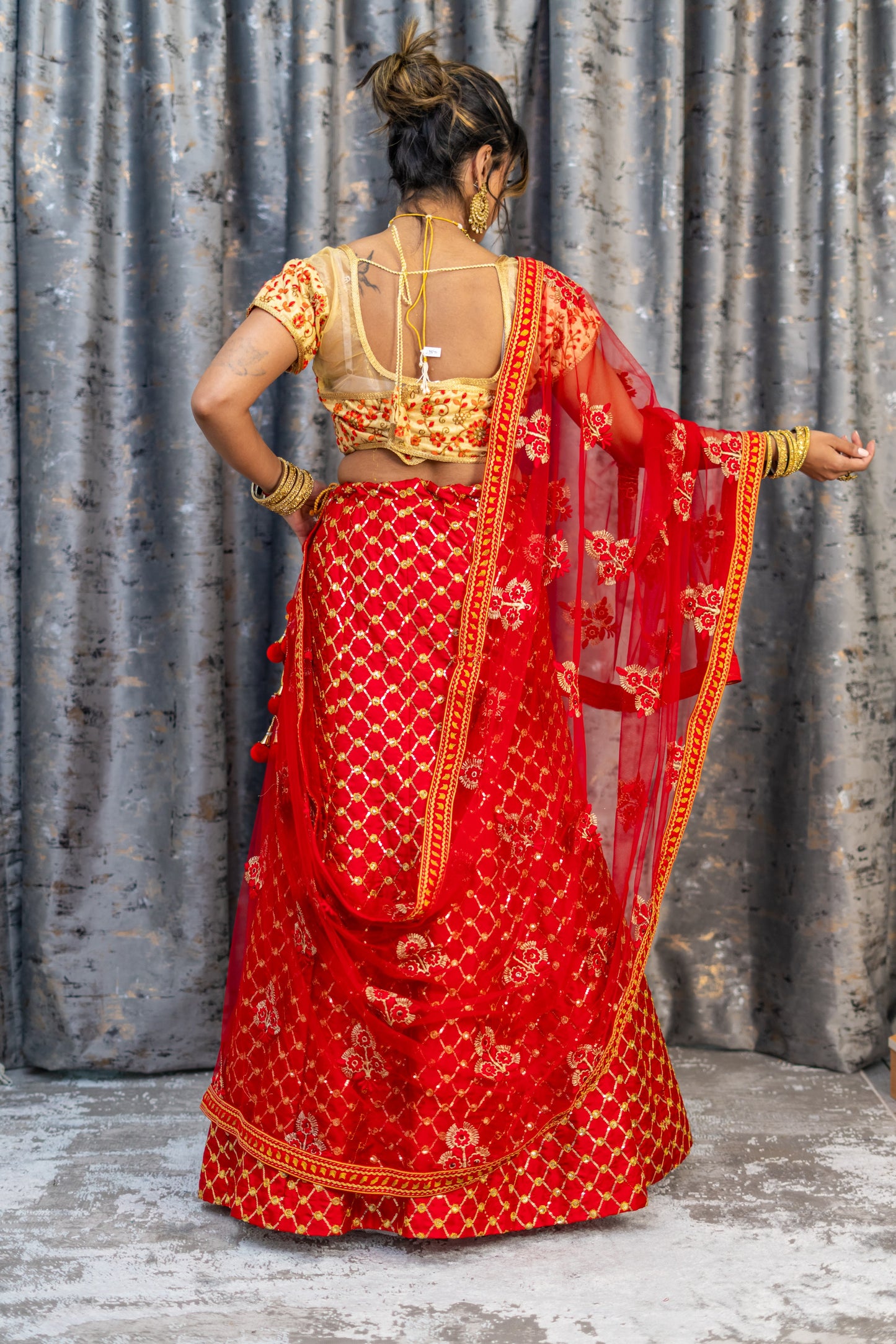Red Brocade Lehenga Set with Embroidery