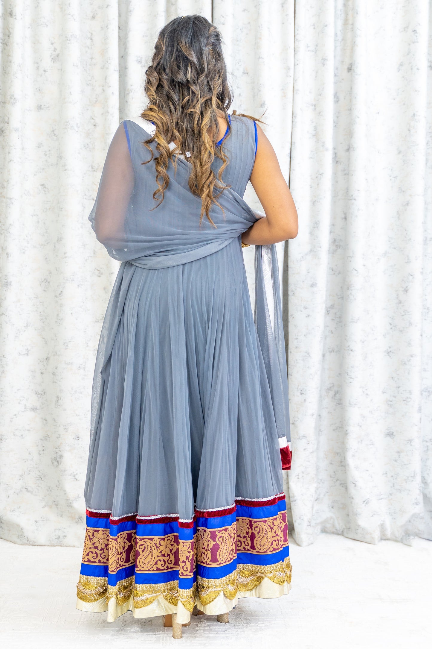 Grey Net Punjabi Set with Swarovski Stone Work