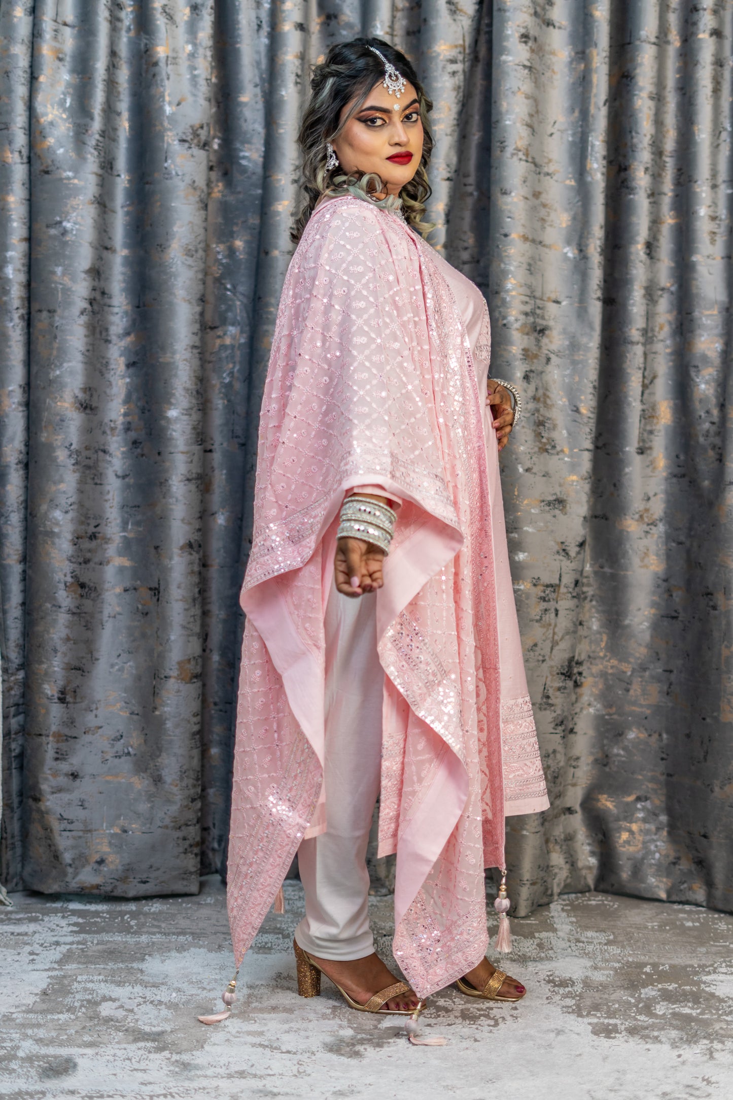 Pink Cotton Punjabi Set with Embroidery