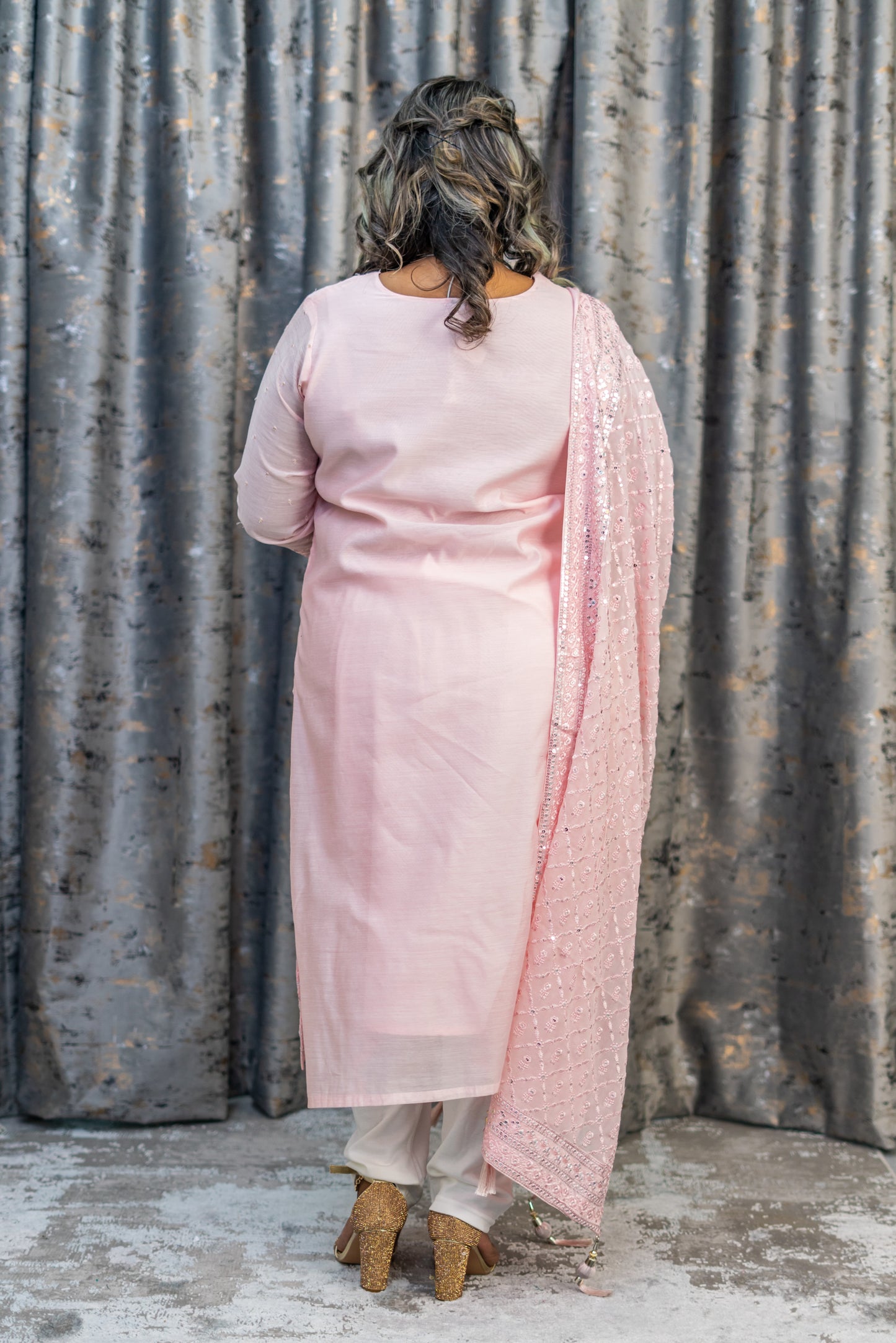 Pink Cotton Punjabi Set with Embroidery