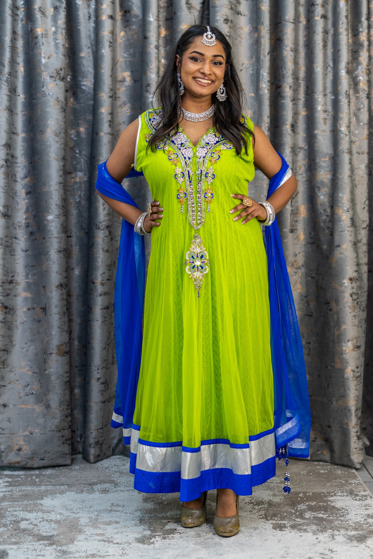 Green Net Punjabi Set with Swarovski Stone Work