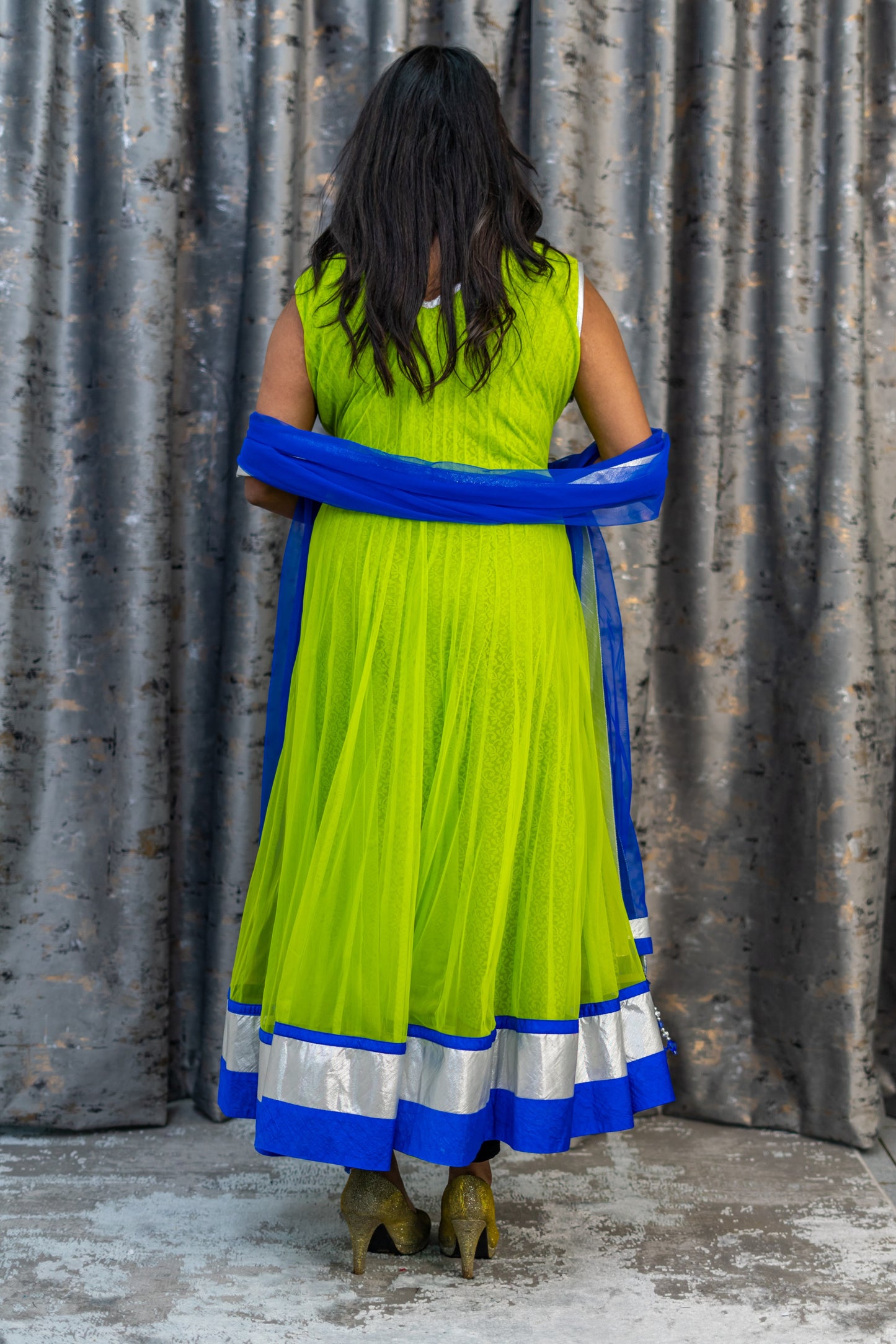 Green Net Punjabi Set with Swarovski Stone Work