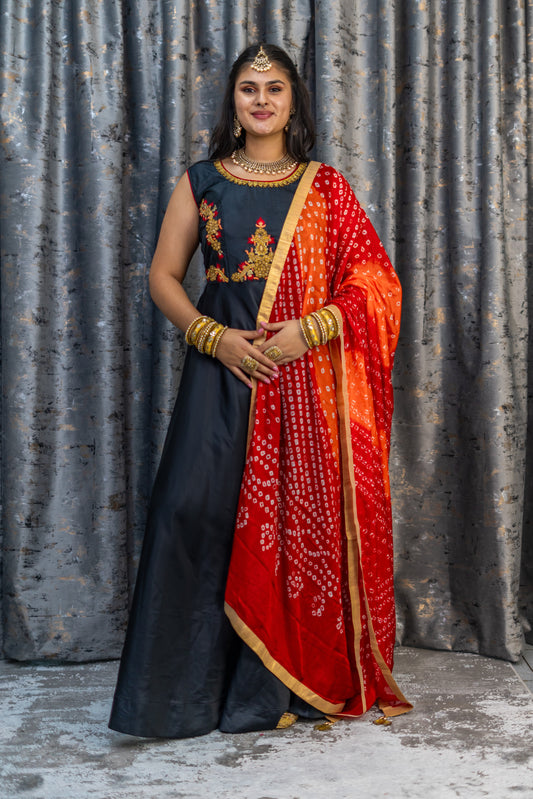 Black Cotton Punjabi Set with Contrast Dupatta