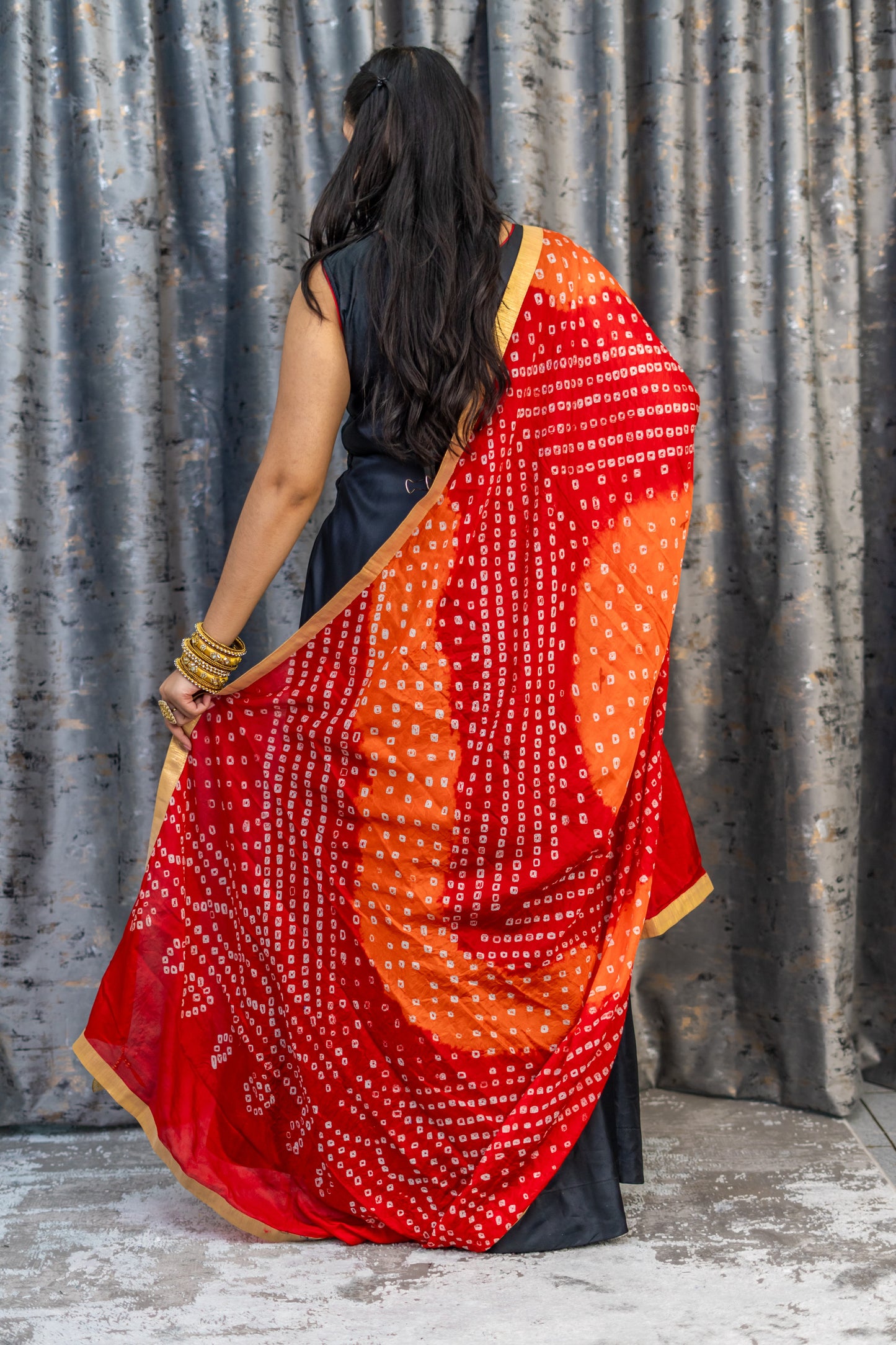 Black Cotton Punjabi Set with Contrast Dupatta