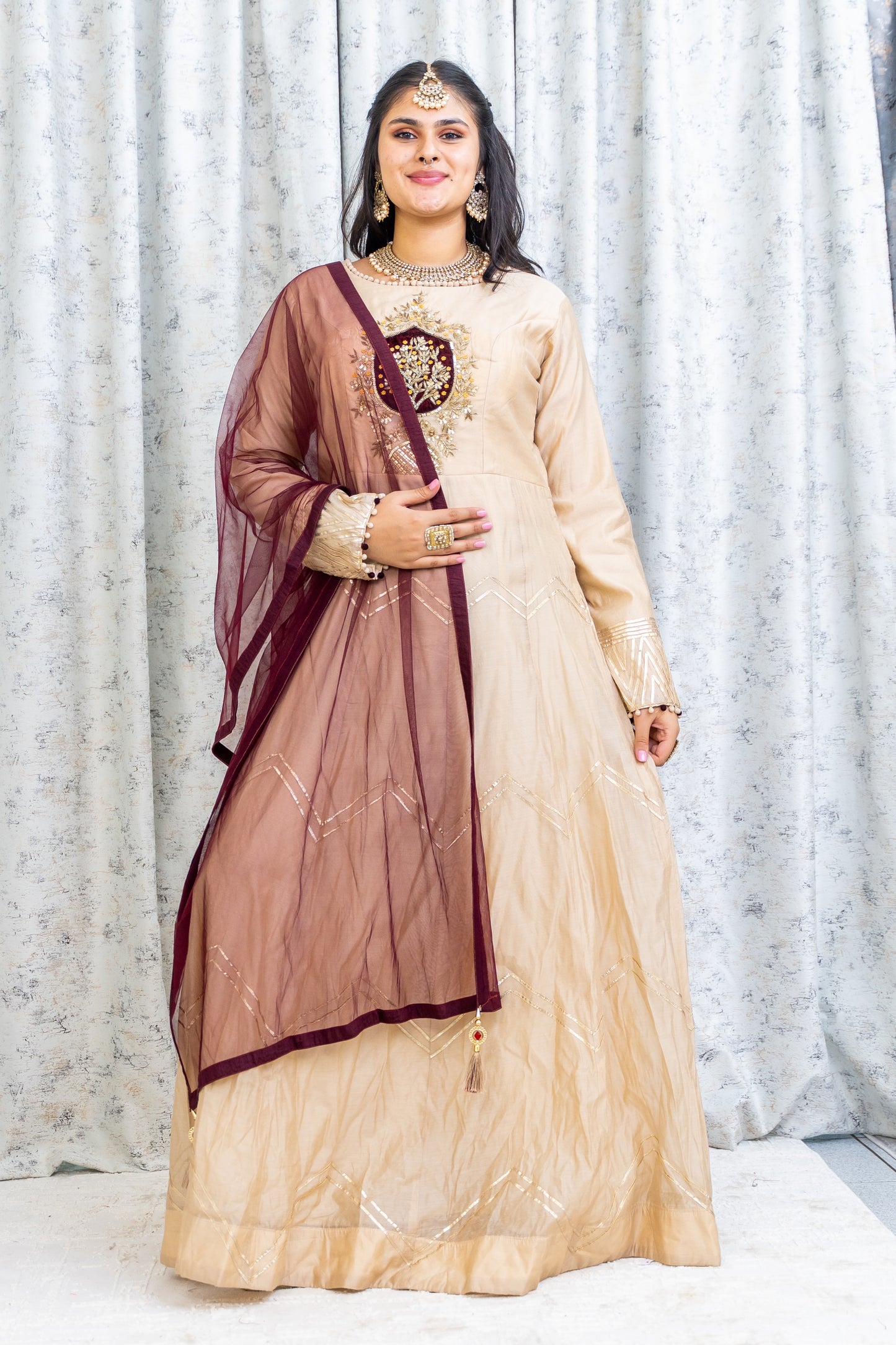 Beige Tissue Silk Punjabi Set