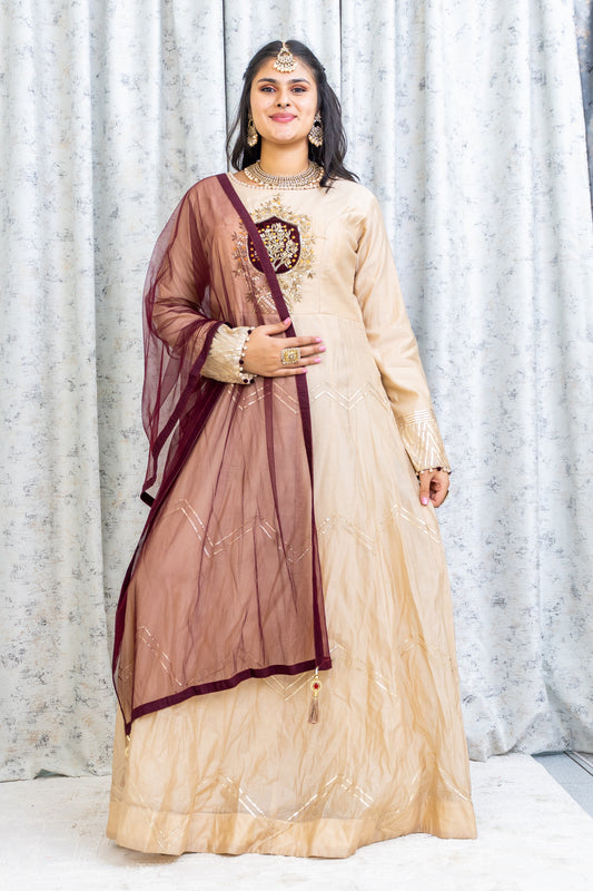 Beige Tissue Silk Punjabi Set