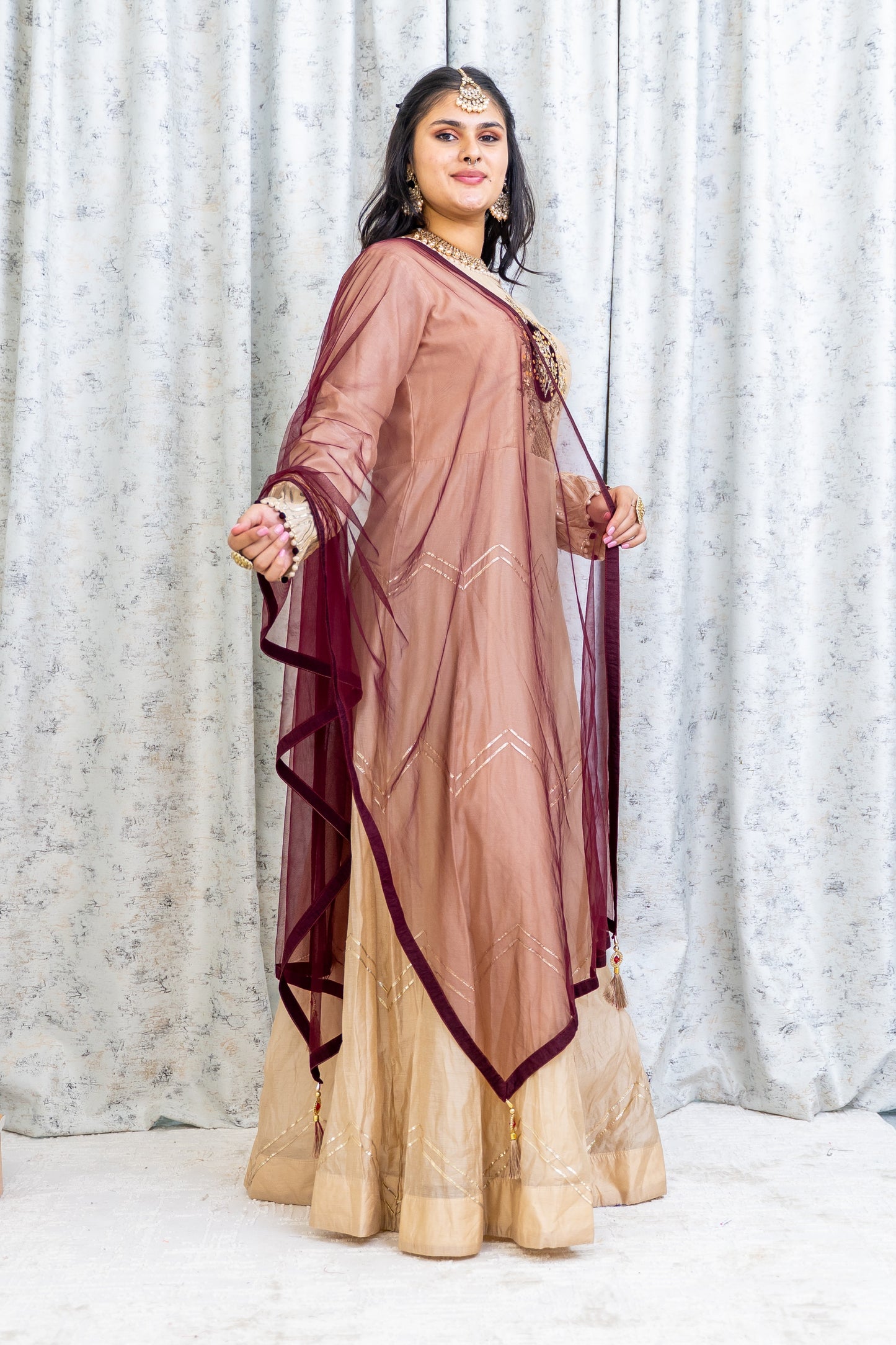 Beige Tissue Silk Punjabi Set