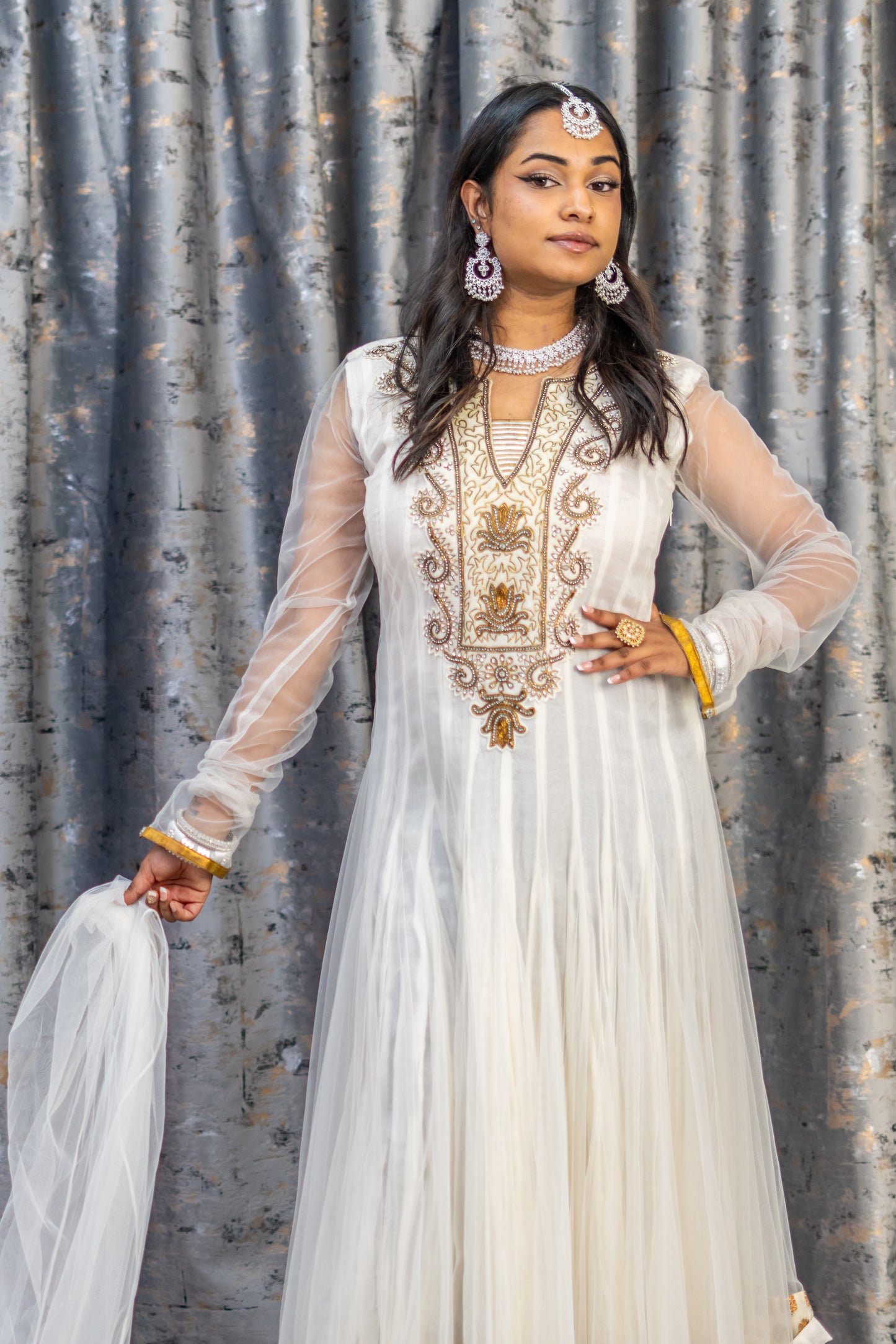 White Net Punjabi with Swarovski Stone Work