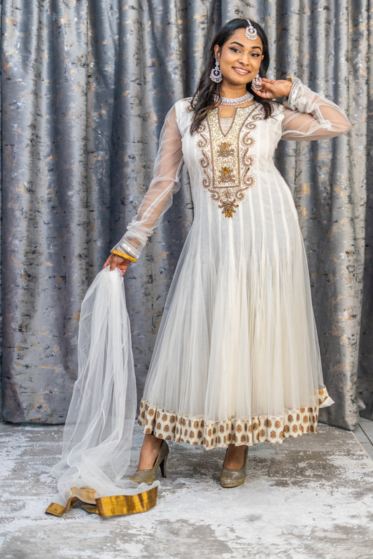 White Net Punjabi with Swarovski Stone Work