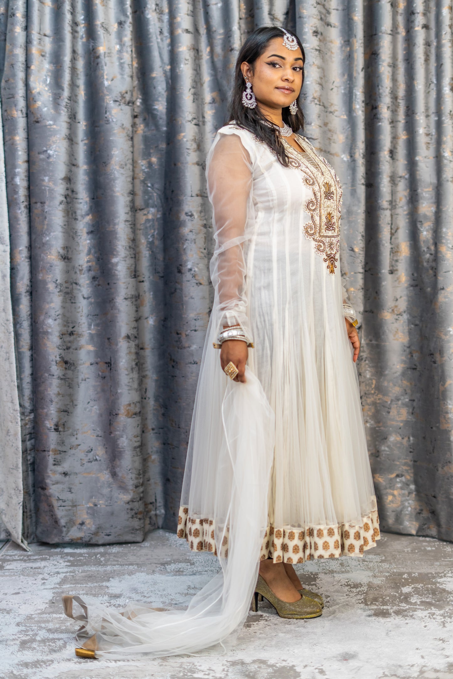 White Net Punjabi with Swarovski Stone Work