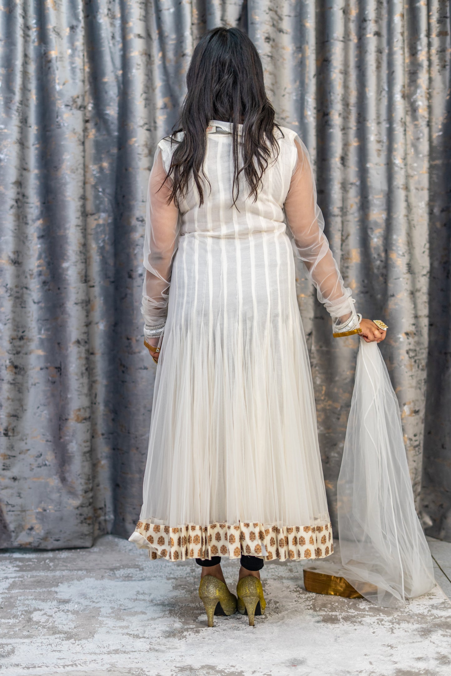White Net Punjabi with Swarovski Stone Work
