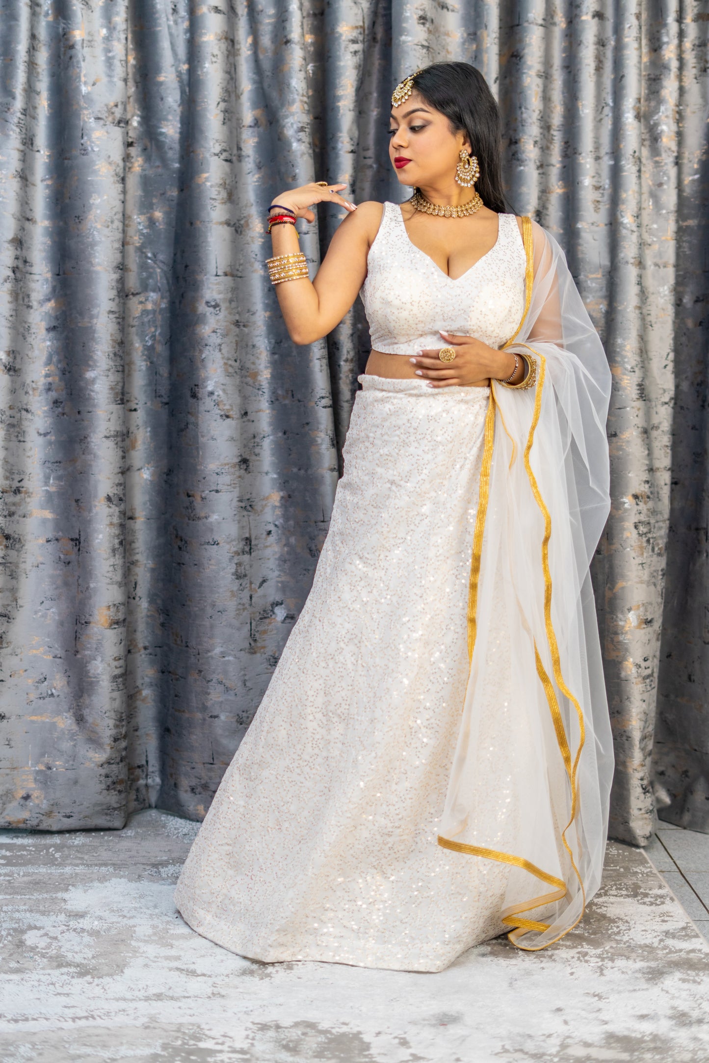 White Cotton Lehenga Set with Embroidery