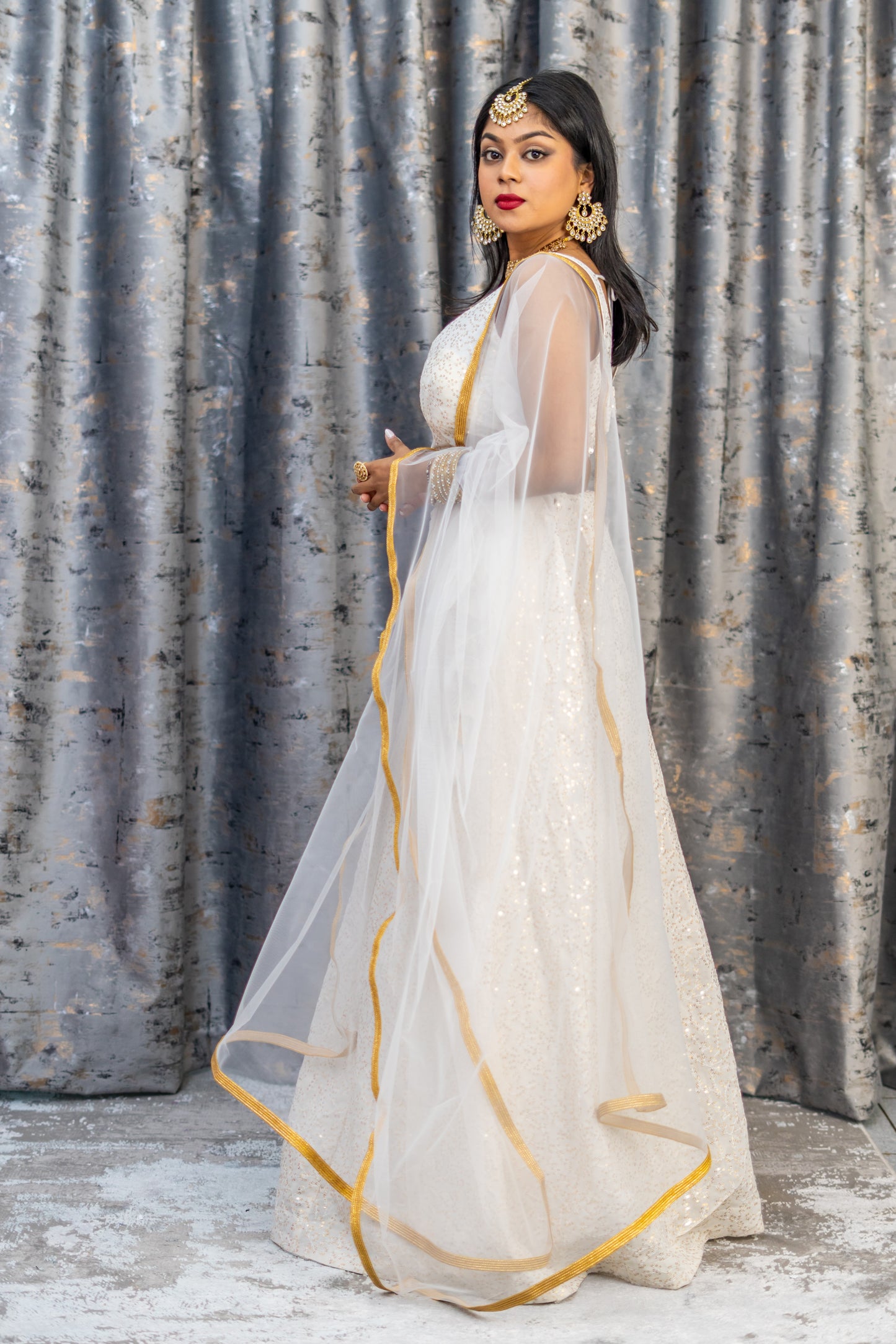 White Cotton Lehenga Set with Embroidery