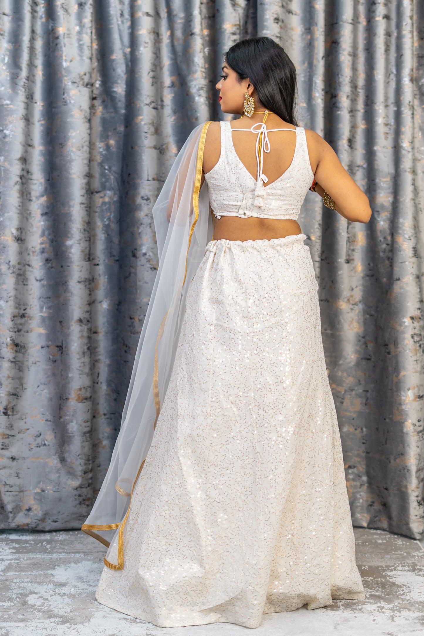 White Cotton Lehenga Set with Embroidery