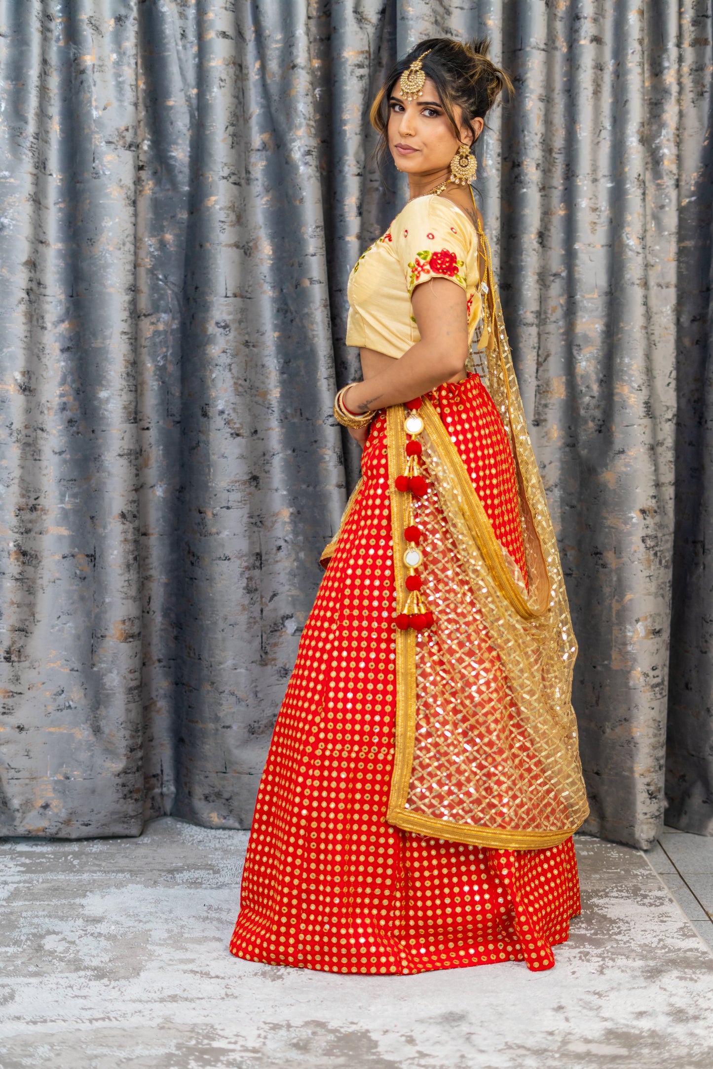 Red Embroidered Foil Ablah Lehenga