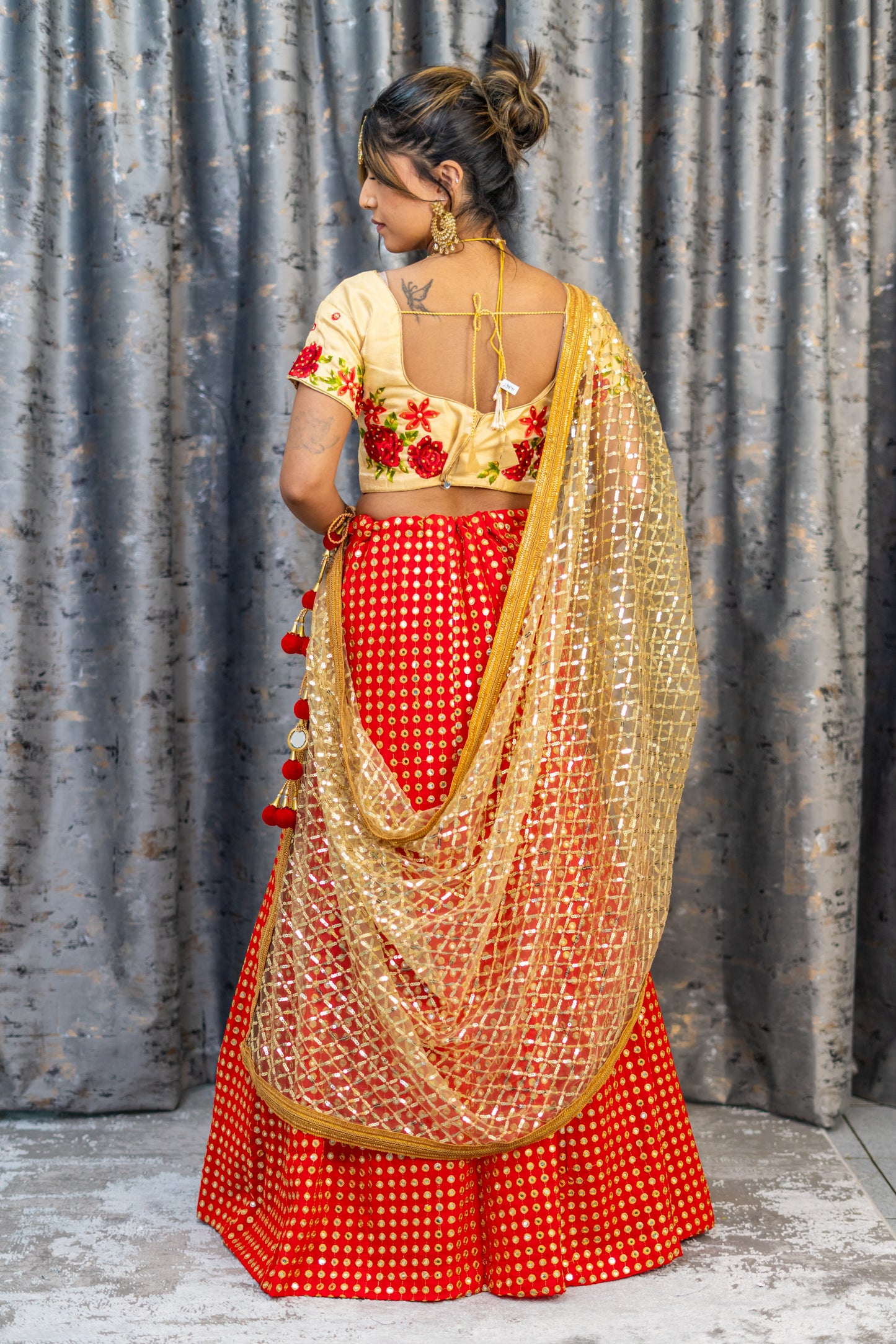 Red Embroidered Foil Ablah Lehenga