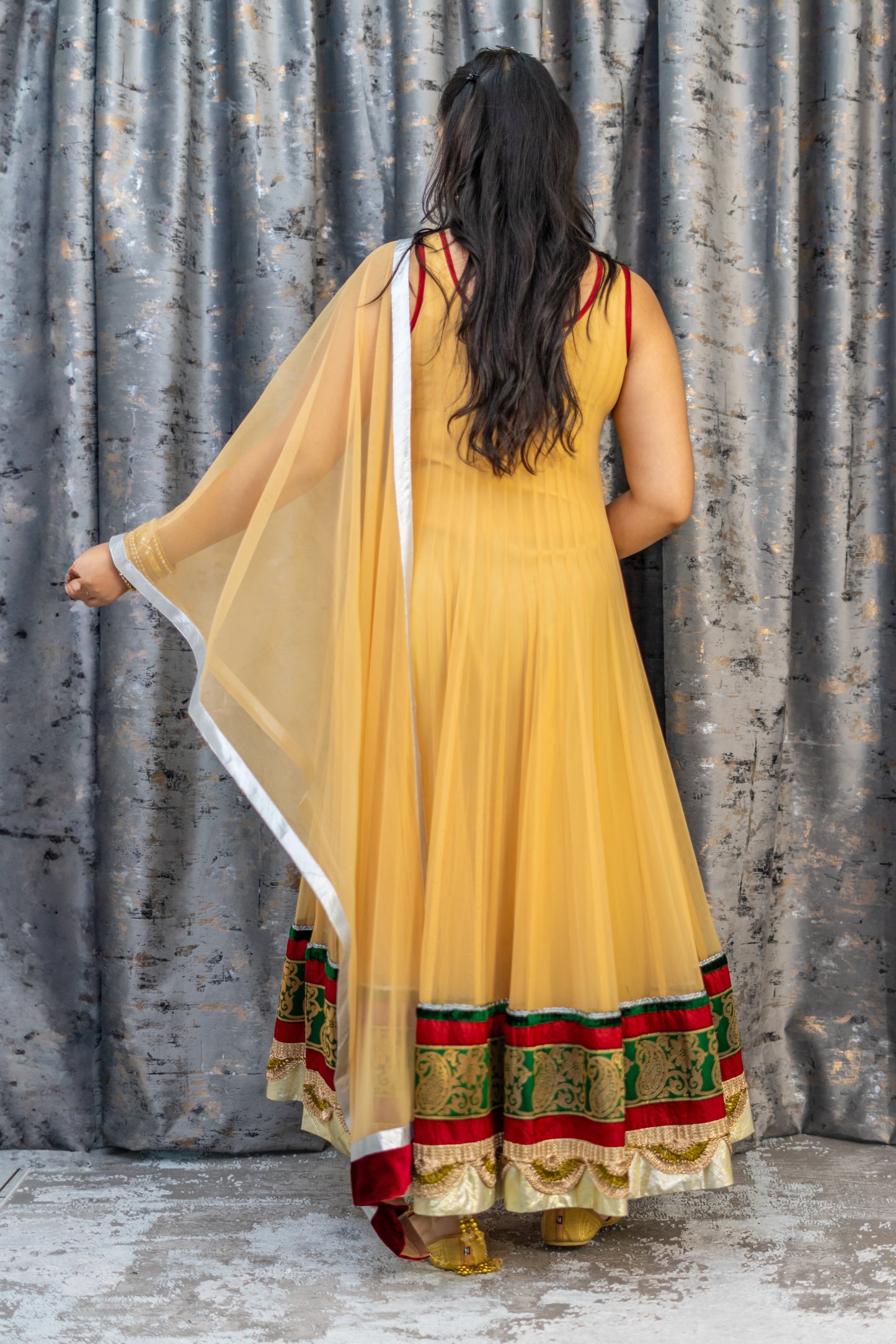 Beige Net Punjabi Set with Swarovski Stone Work