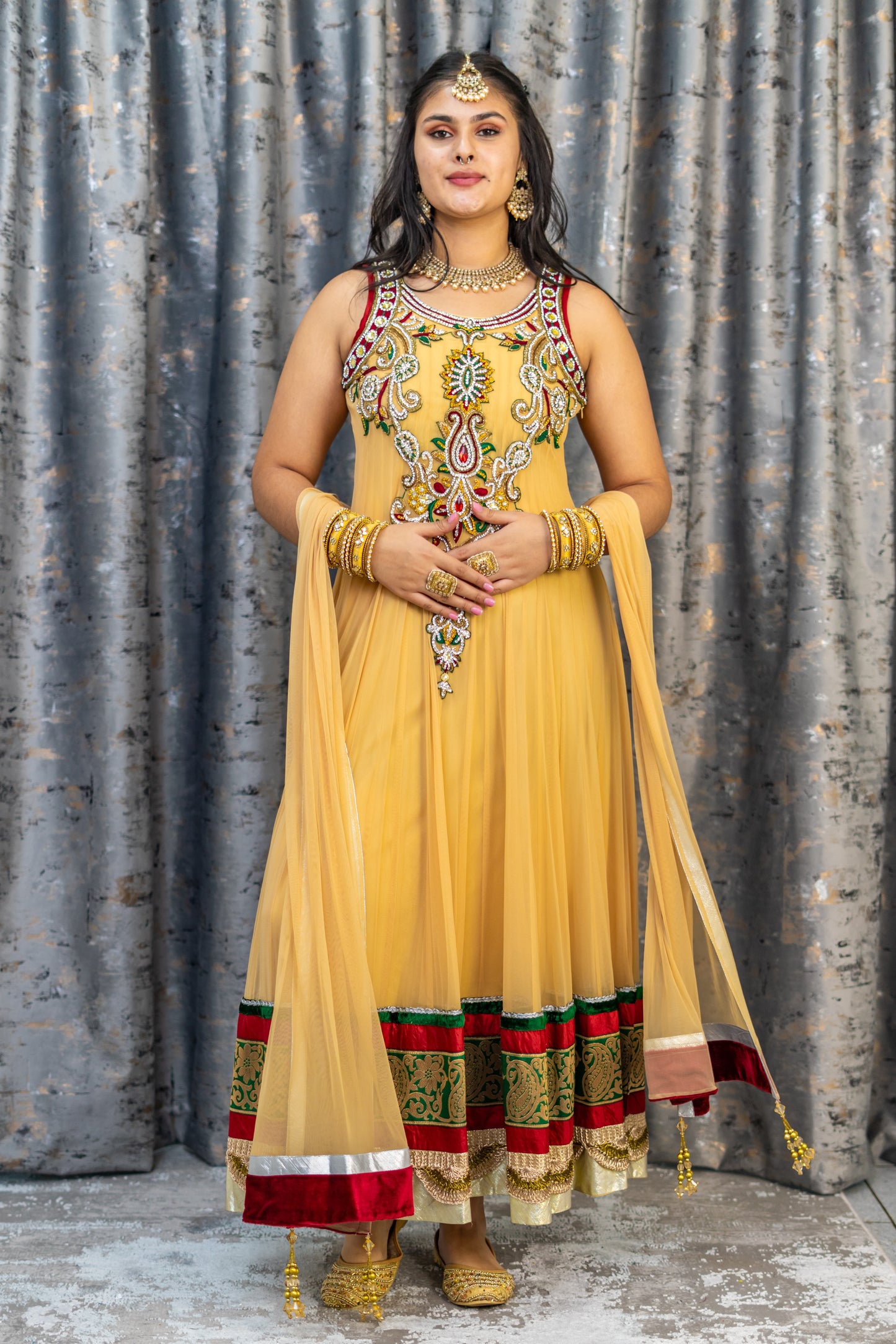 Beige Net Punjabi Set with Swarovski Stone Work