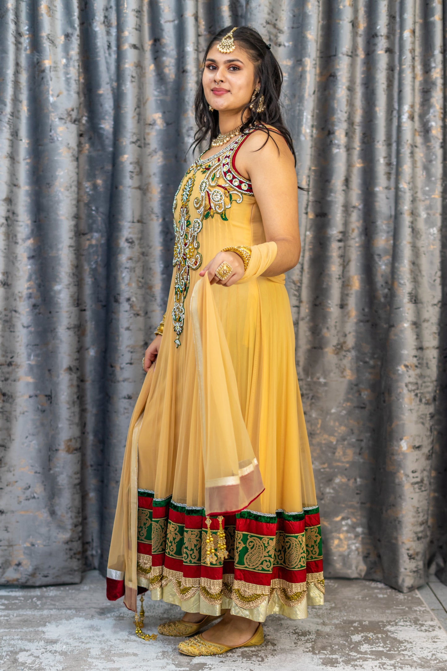 Beige Net Punjabi Set with Swarovski Stone Work
