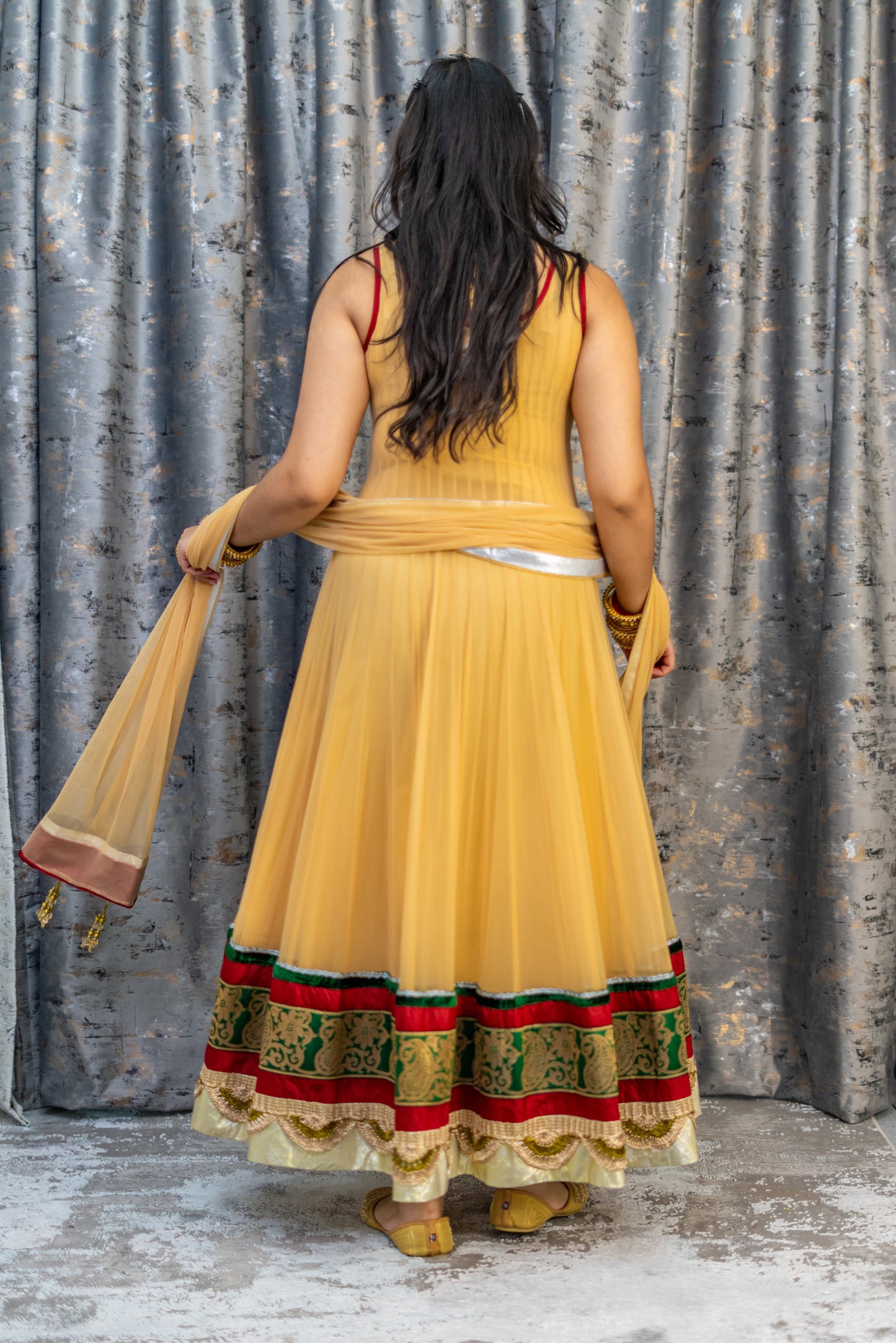 Beige Net Punjabi Set with Swarovski Stone Work