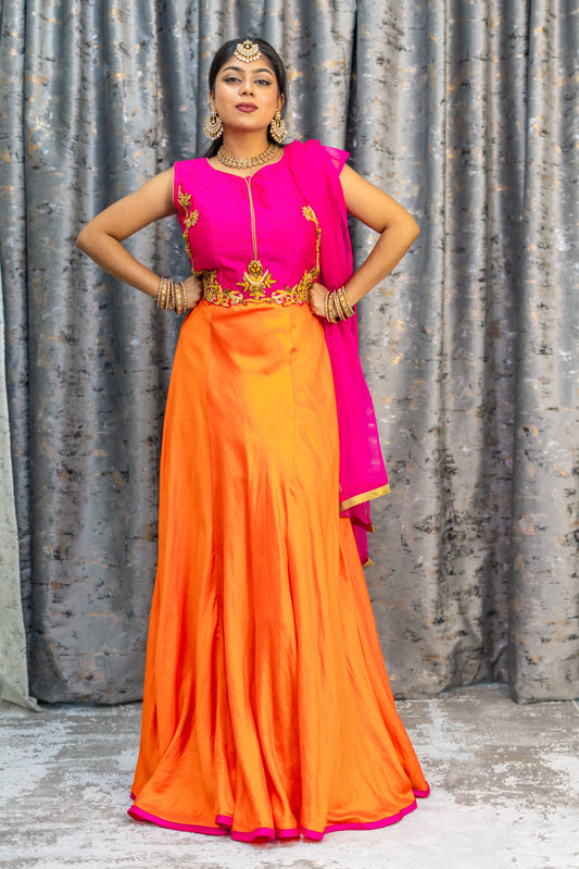 Pink & Orange Cotton Punjabi Set