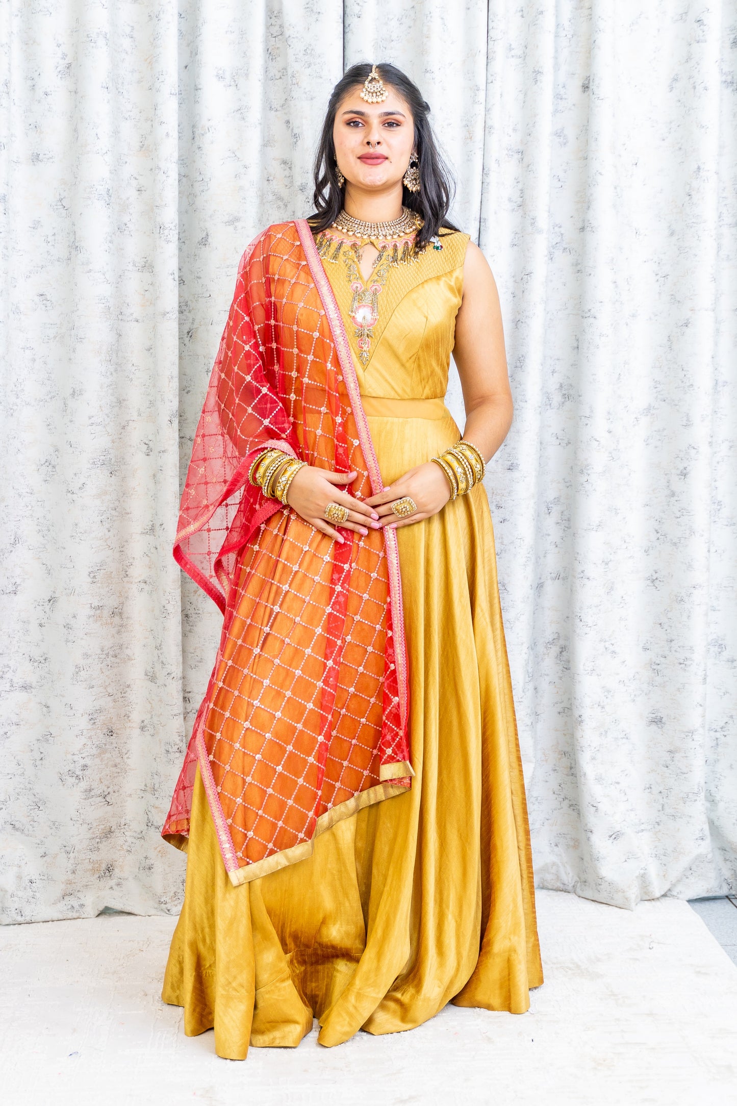 Mustard Raw Silk Punjabi Set with Contrast Dupatta