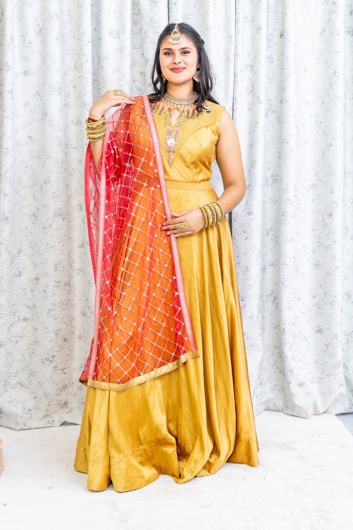 Mustard Raw Silk Punjabi Set with Contrast Dupatta