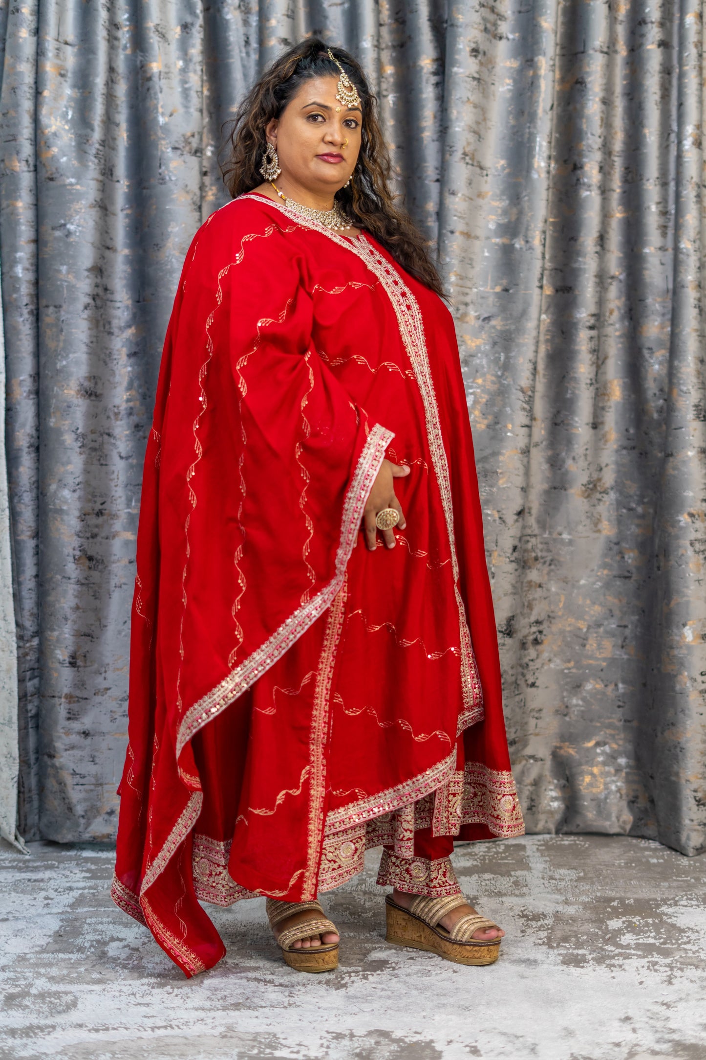 Red Cotton Punjabi Set with Embroidery