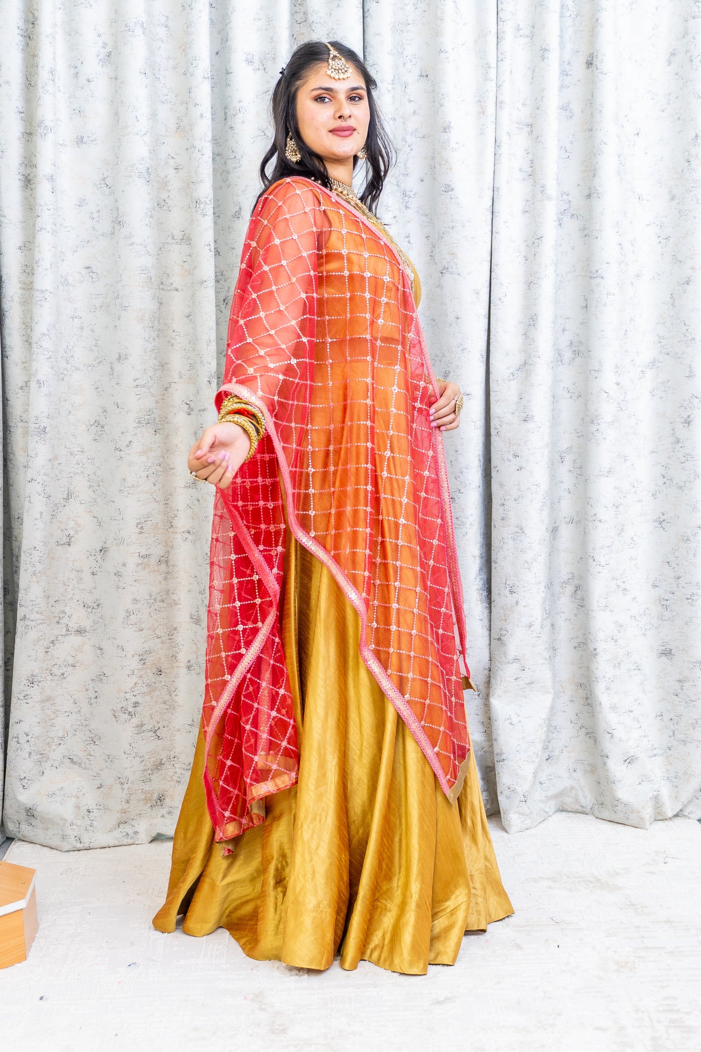 Mustard Raw Silk Punjabi Set with Contrast Dupatta