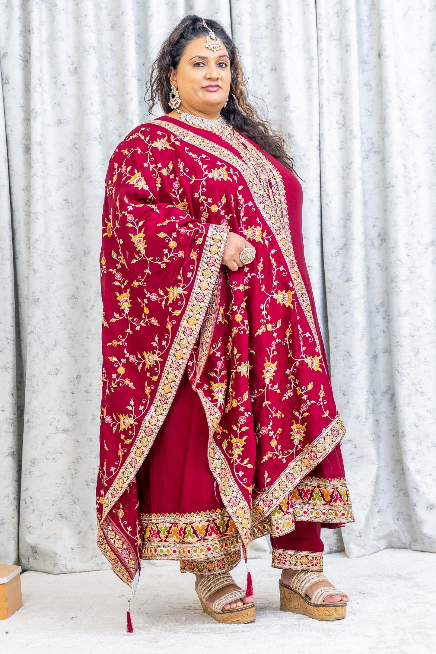 Maroon Cotton Punjabi Set with Embroidery