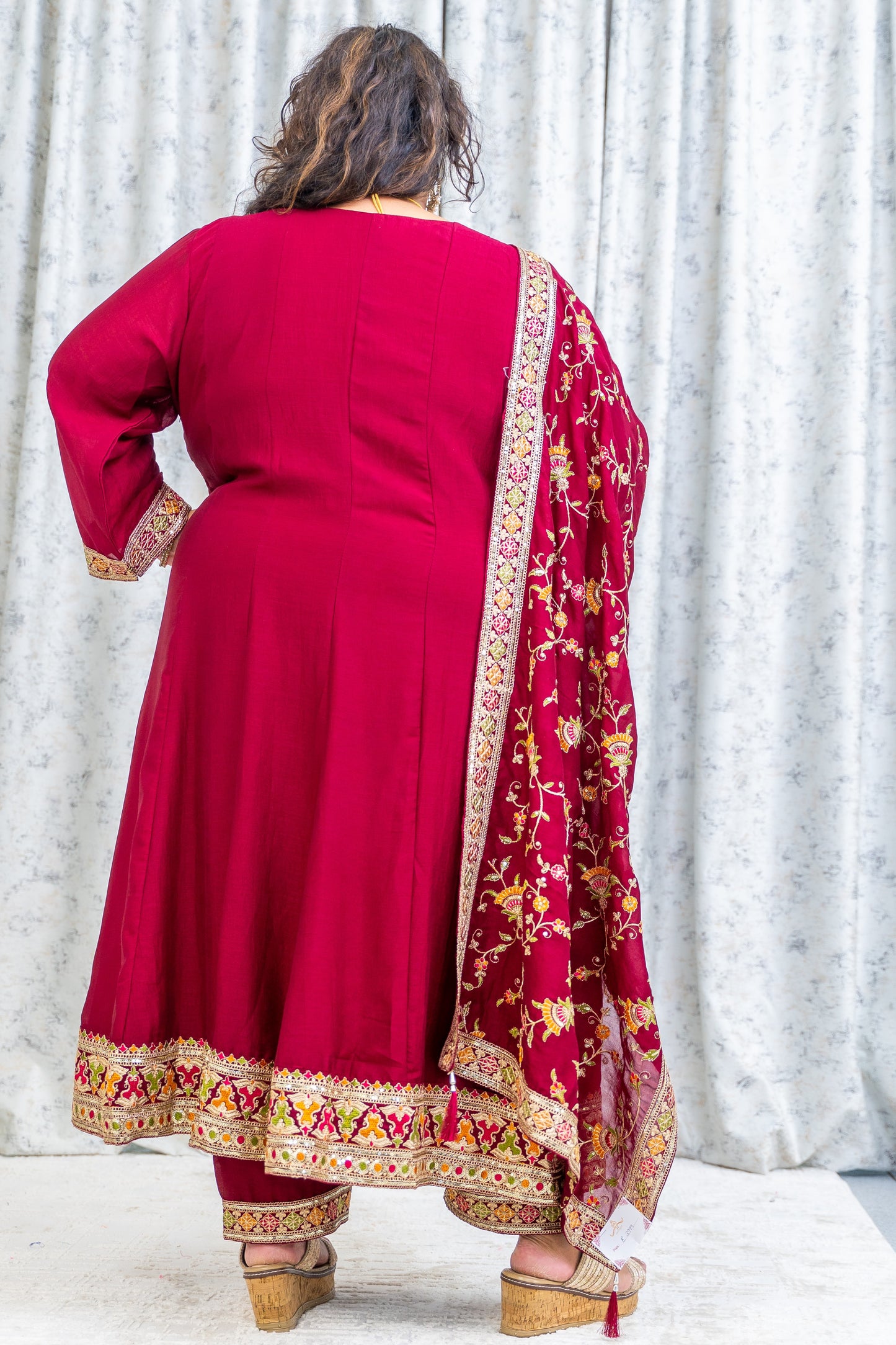 Maroon Cotton Punjabi Set with Embroidery