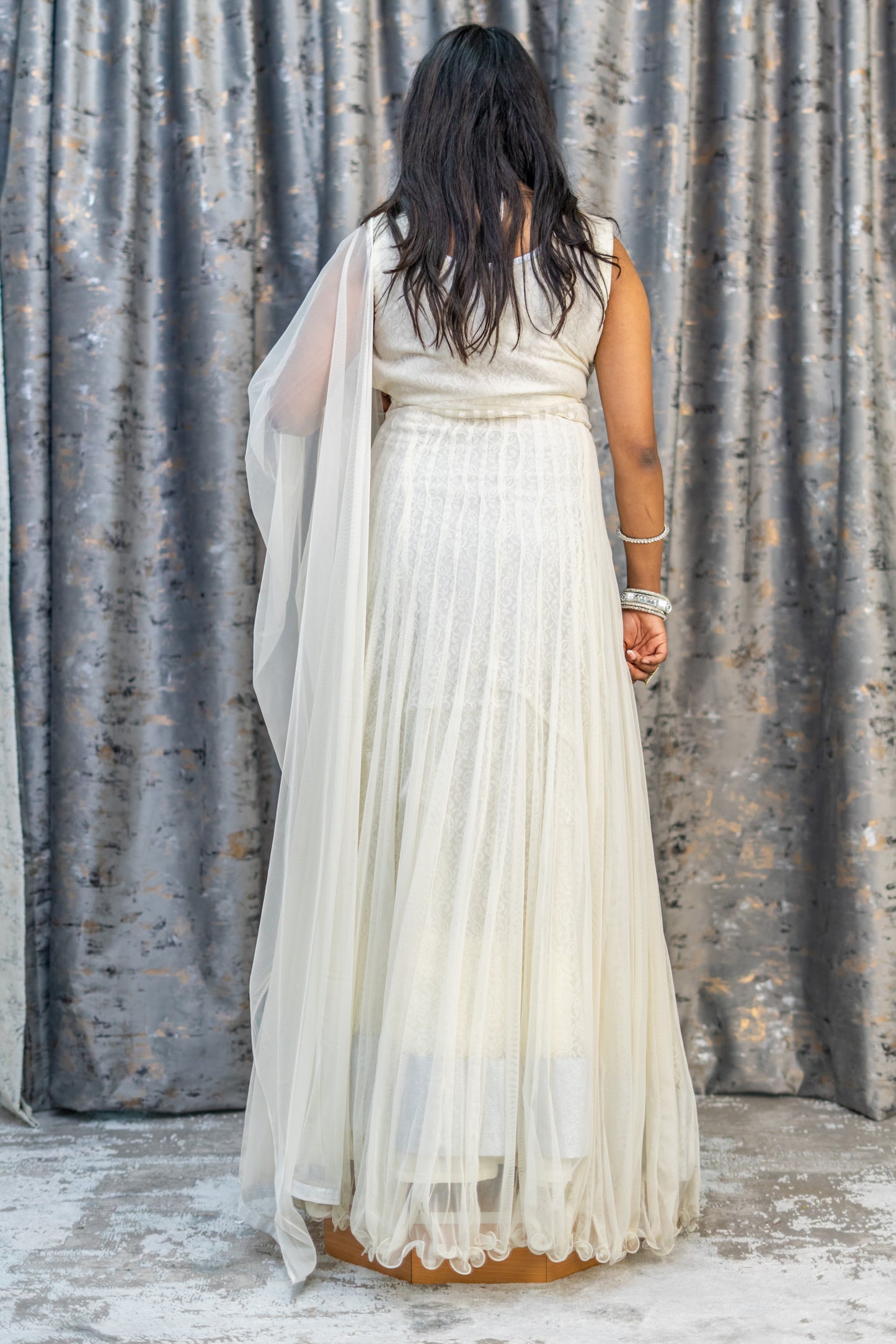 White Net Punjabi with Silver Swarovski Stone Work