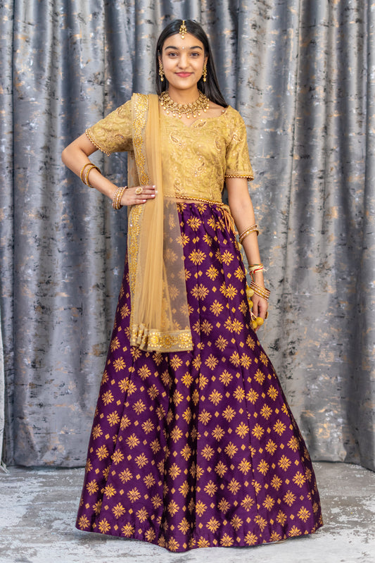 Deep Purple Brocade Lehenga Set