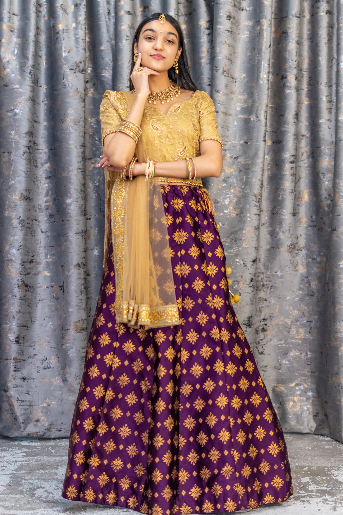 Deep Purple Brocade Lehenga Set