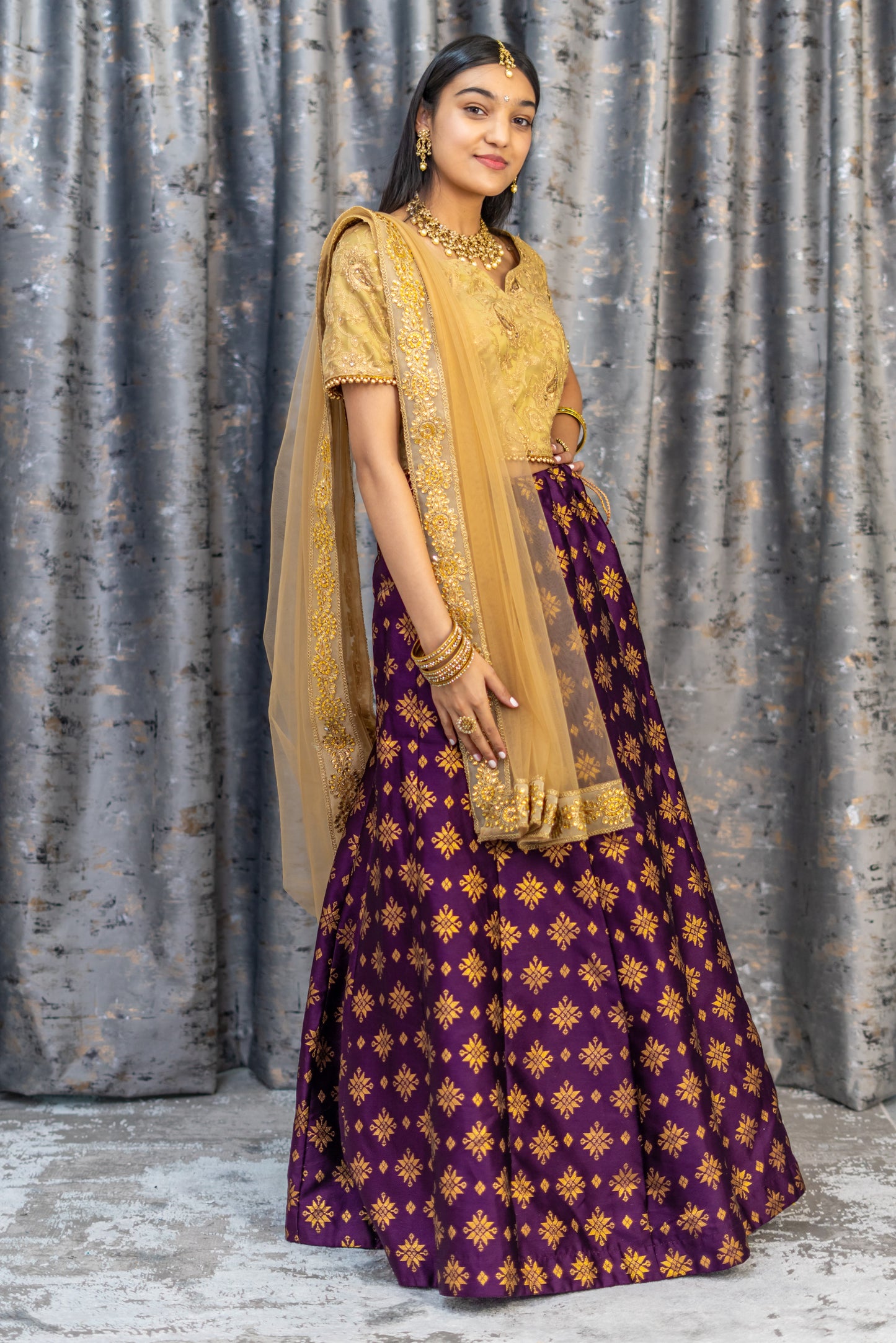 Deep Purple Brocade Lehenga Set