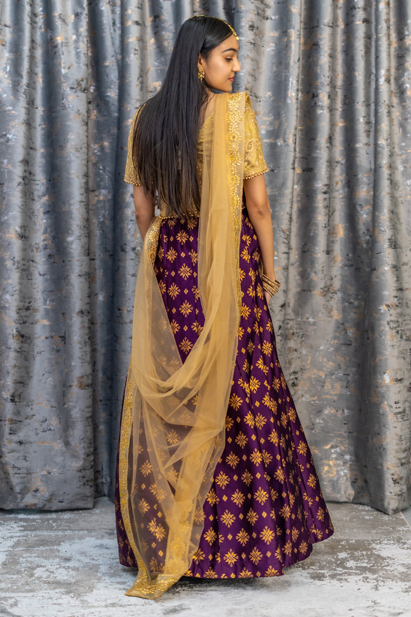 Deep Purple Brocade Lehenga Set