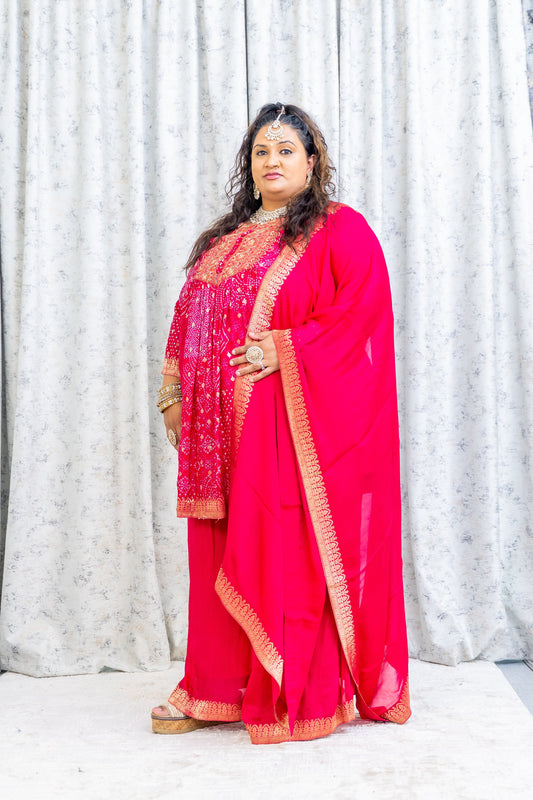 Pink Satin Bandhani Print Punjabi Set
