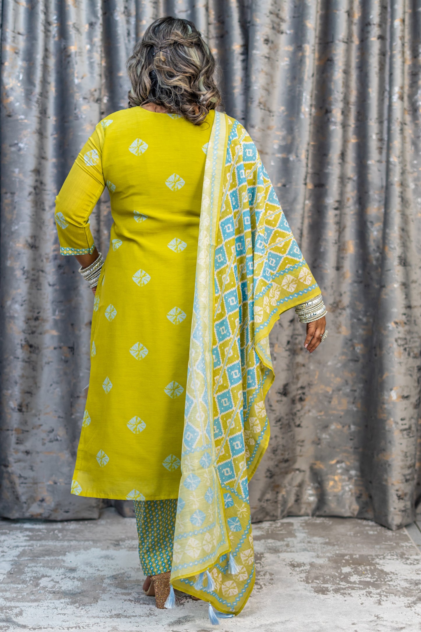 Green Printed Cotton Punjabi Set