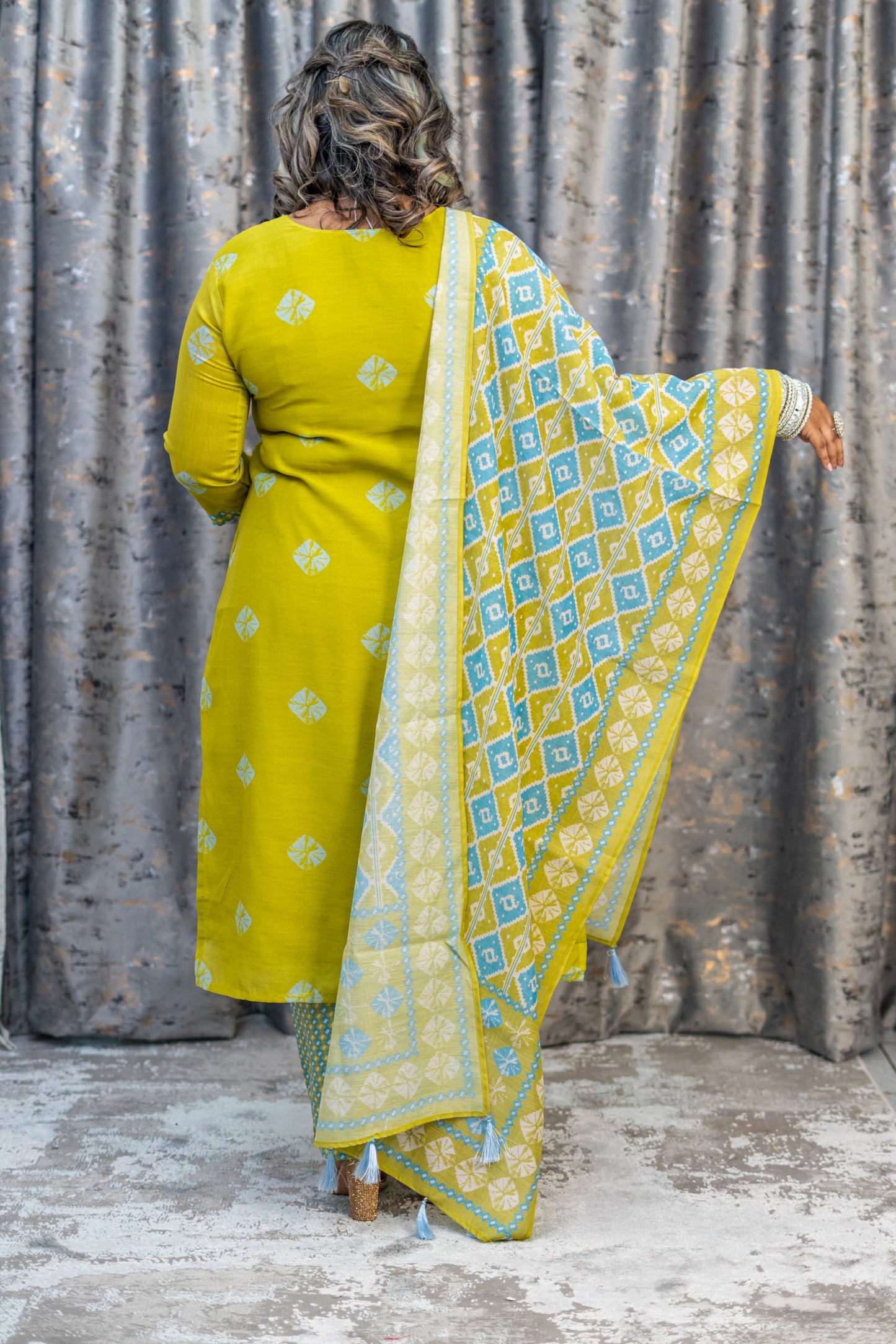 Green Printed Cotton Punjabi Set