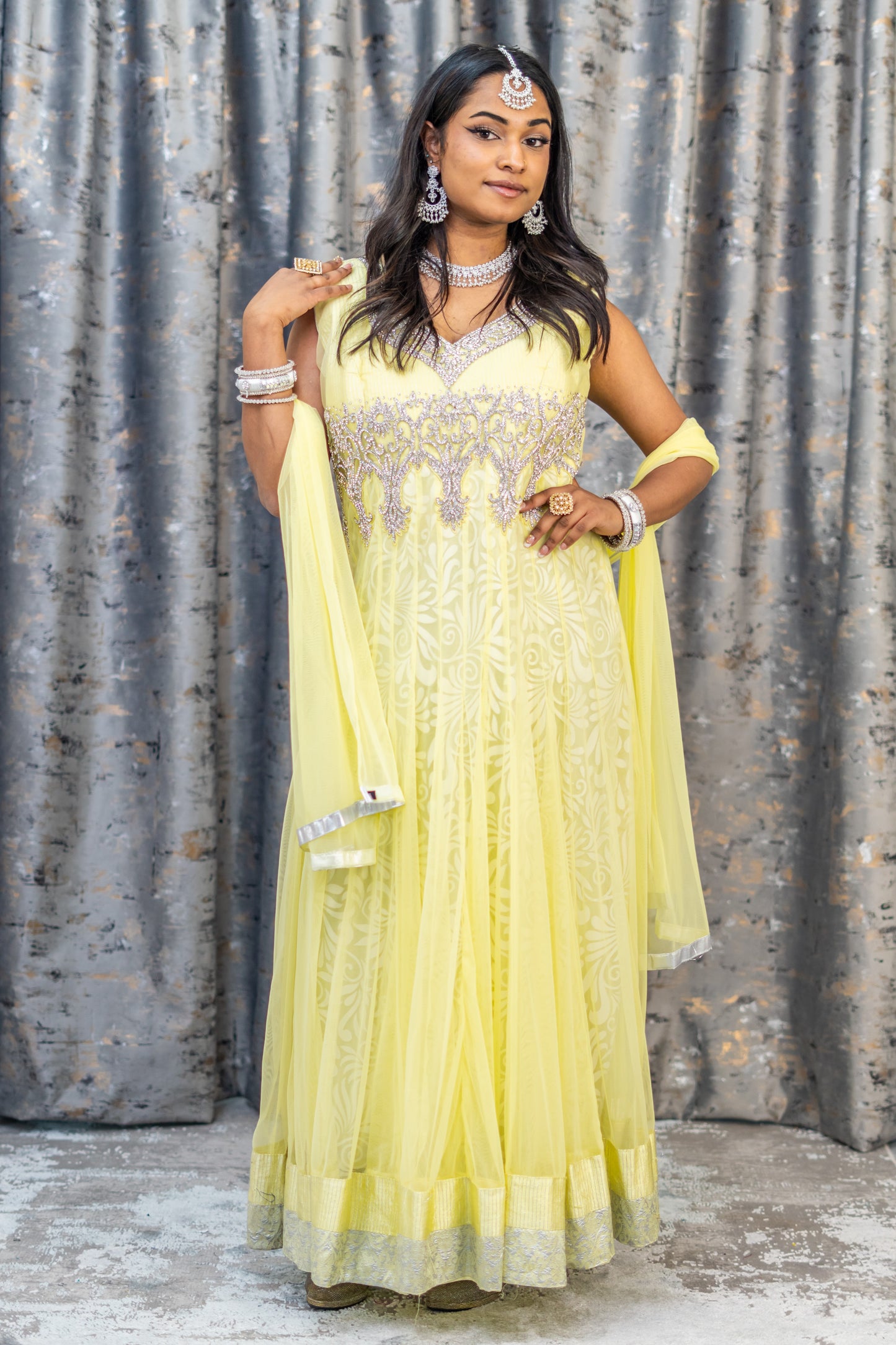 Yellow Net Punjabi Set with Swarovski Stone Work