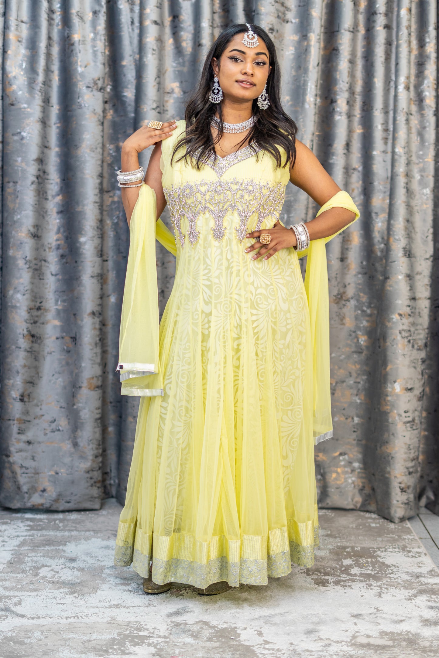 Yellow Net Punjabi Set with Swarovski Stone Work