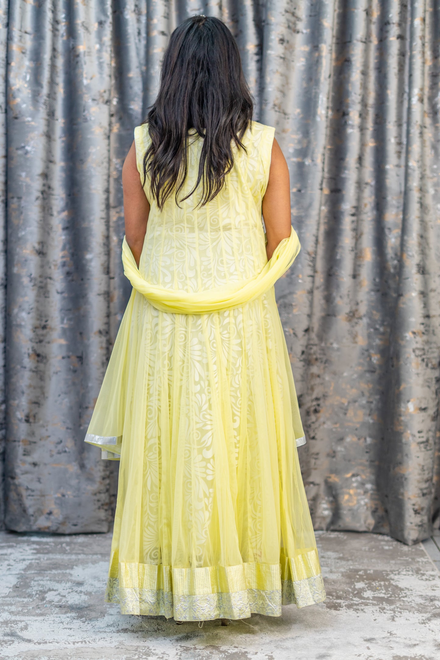 Yellow Net Punjabi Set with Swarovski Stone Work